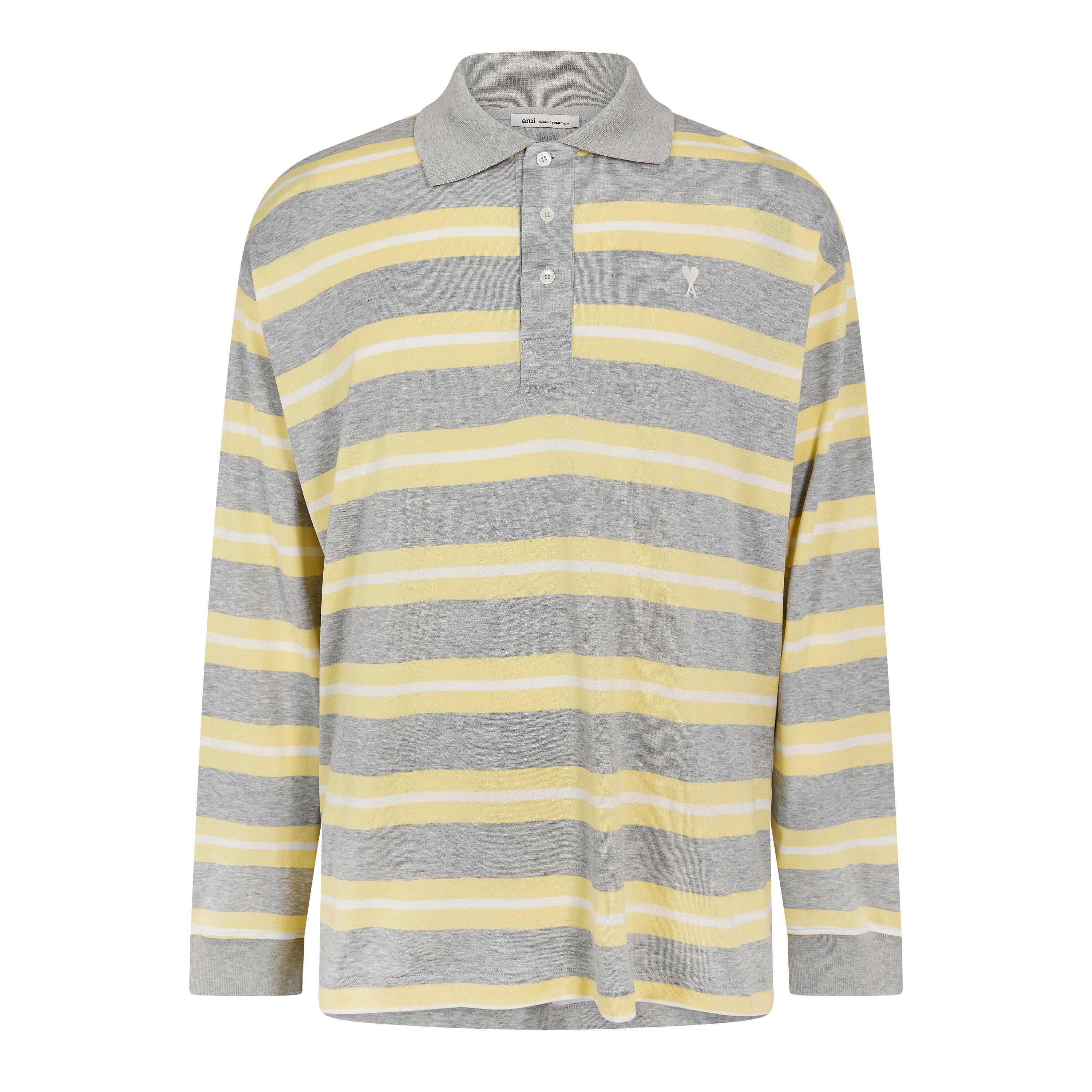 Grey/Yellow - Ami Paris - Men's Long Sleeve Polo Shirt - 1
