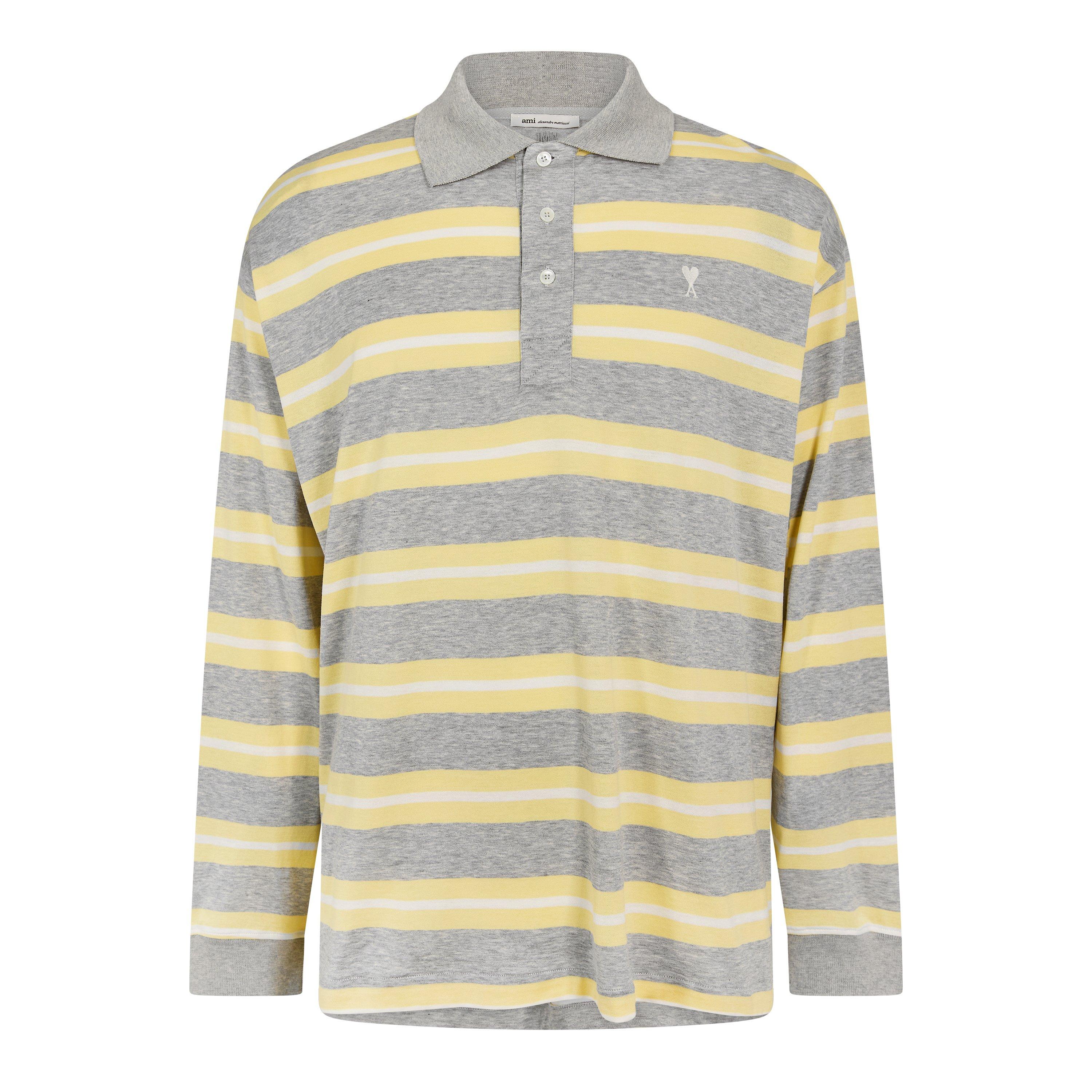 Ami Paris Men's Long Sleeve Polo Shirt - Grey/Yellow - Medium