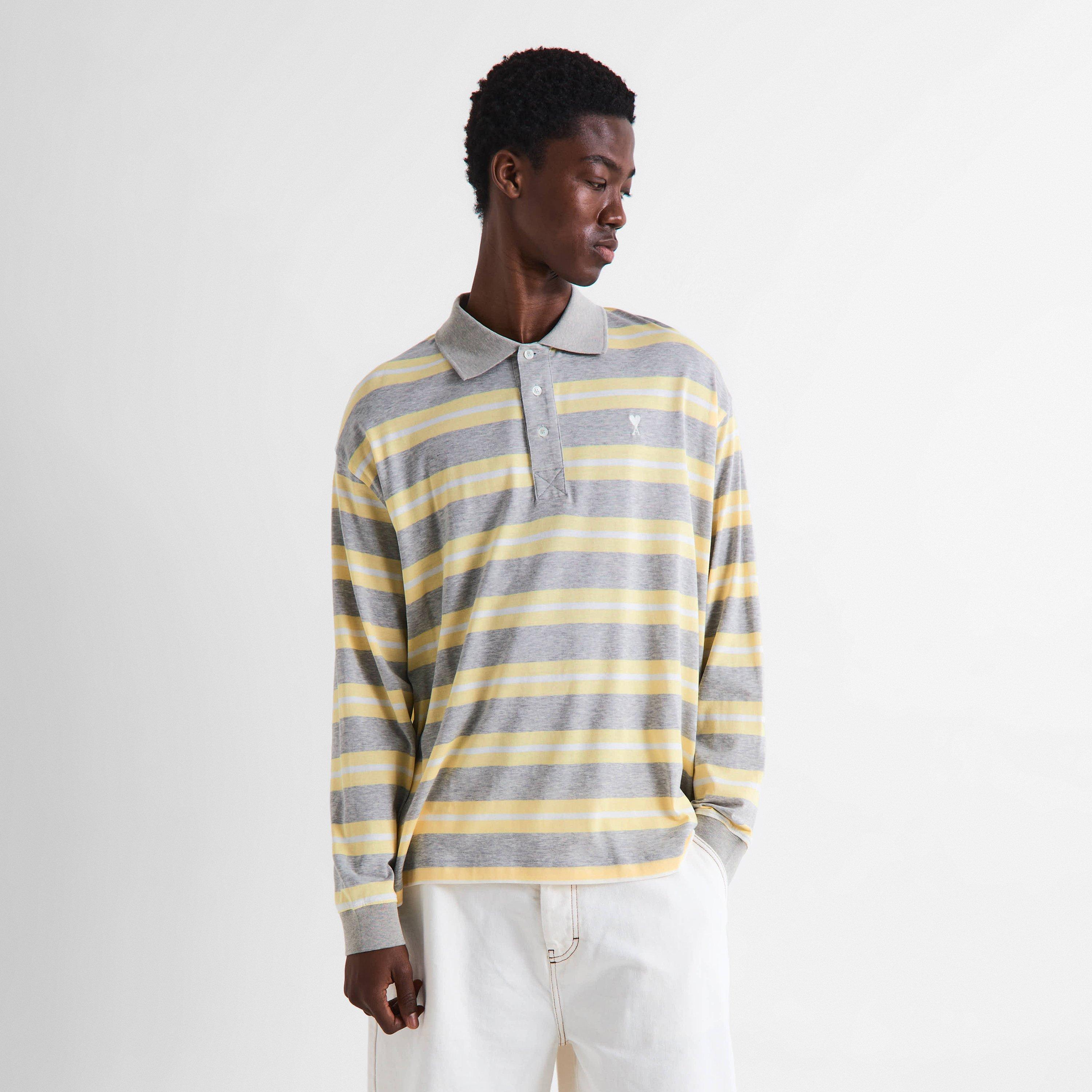 Grey/Yellow - Ami Paris - Men's Long Sleeve Polo Shirt - 3