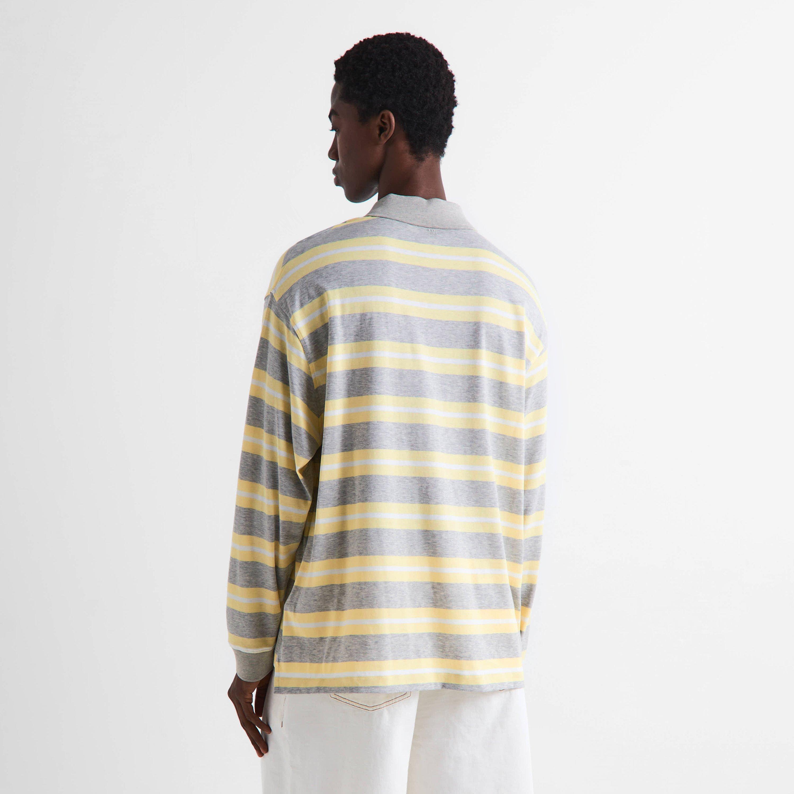 Grey/Yellow - Ami Paris - Men's Long Sleeve Polo Shirt - 4