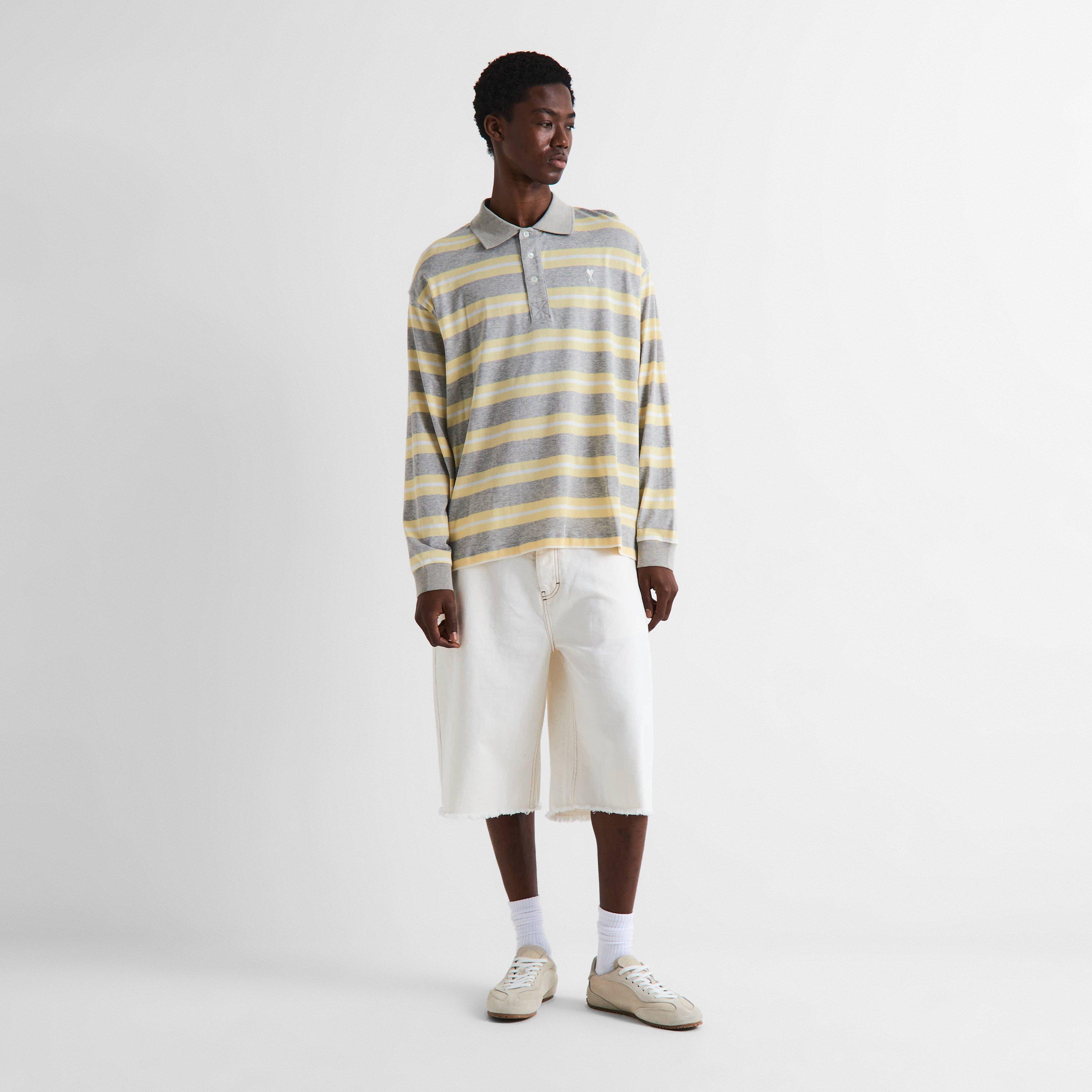 Grey/Yellow - Ami Paris - Men's Long Sleeve Polo Shirt - 6
