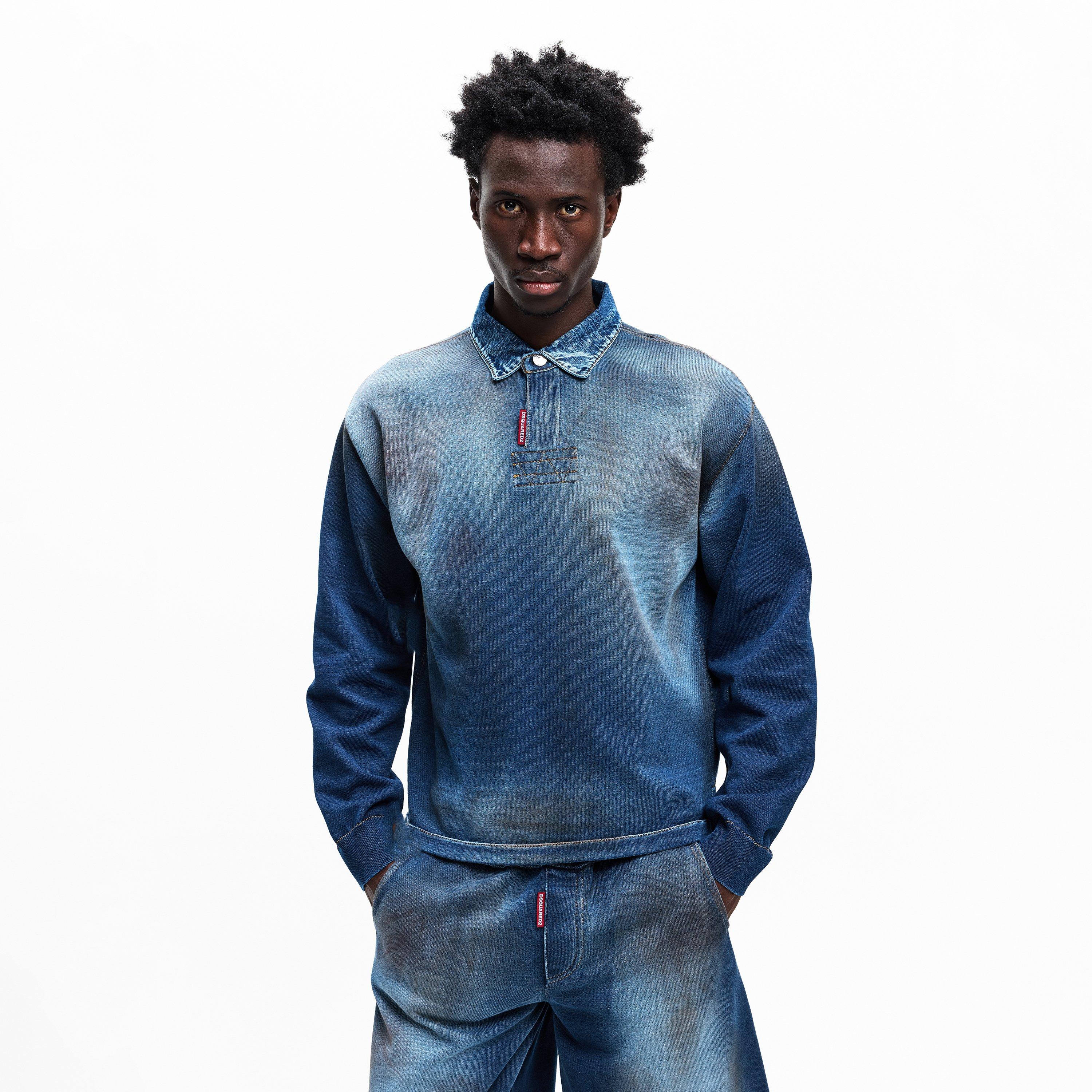 DSquared2 | Men's DSQ Denim Long Sleeve Polo Shirt | Flannels