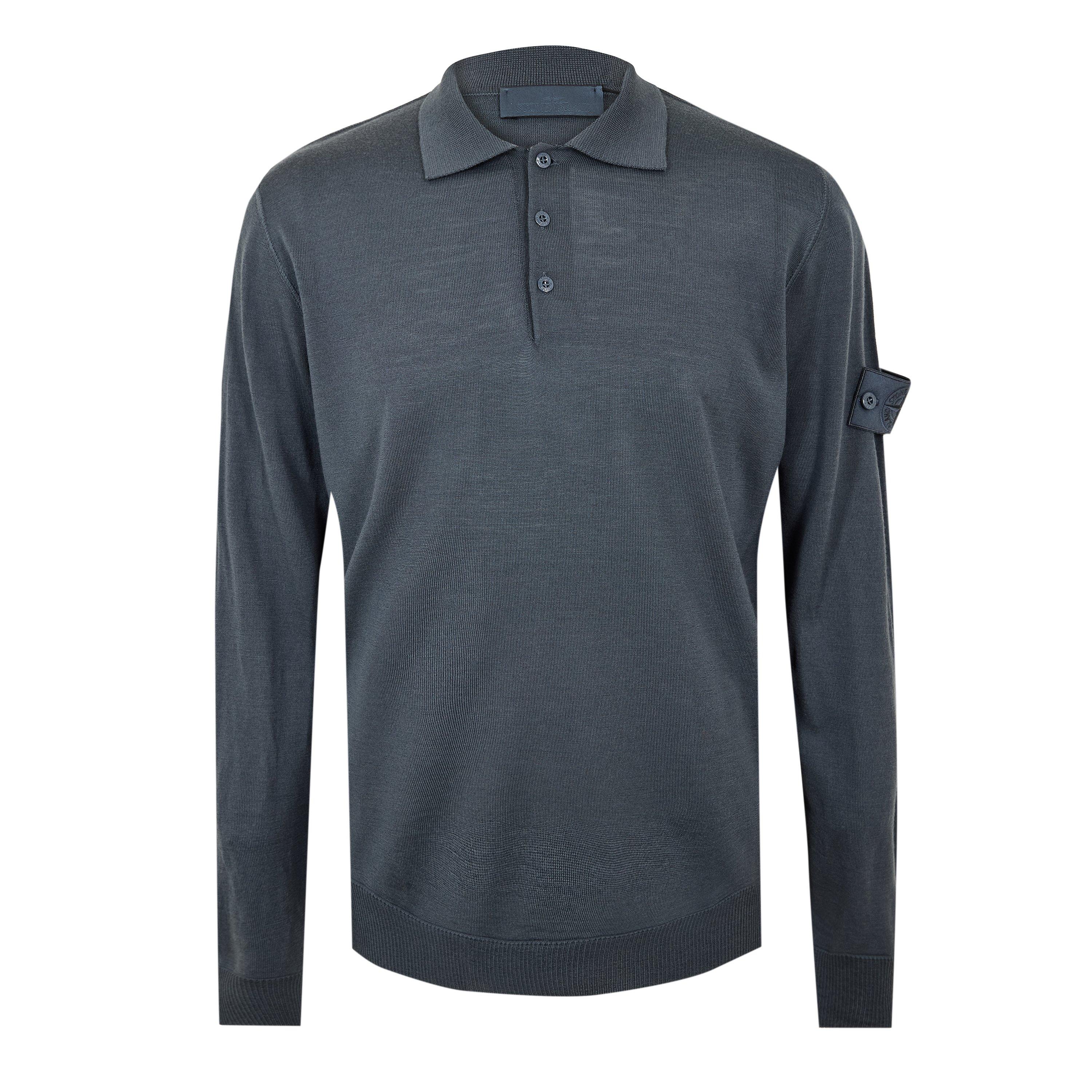 Stone Island Ghost Mens Ghost Long Sleeve Polo Shirt - Slate Blu V002E - S