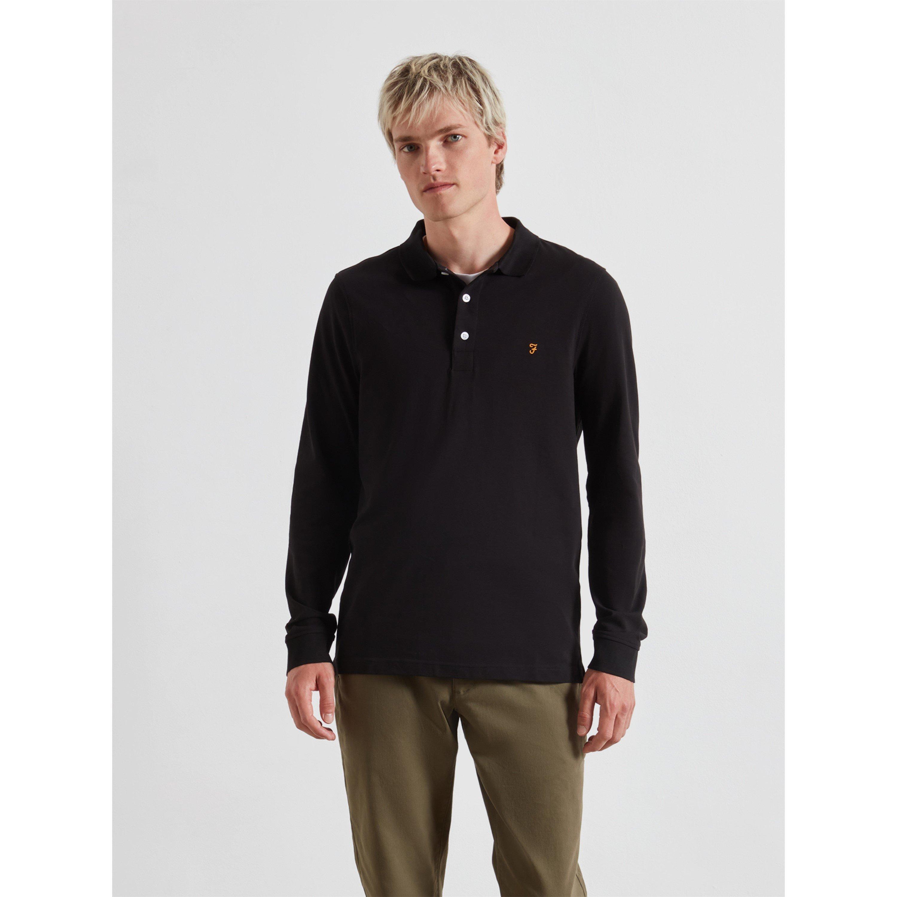 Farah Men's Long-Sleeve Polo Shirt - Black 010 - Medium