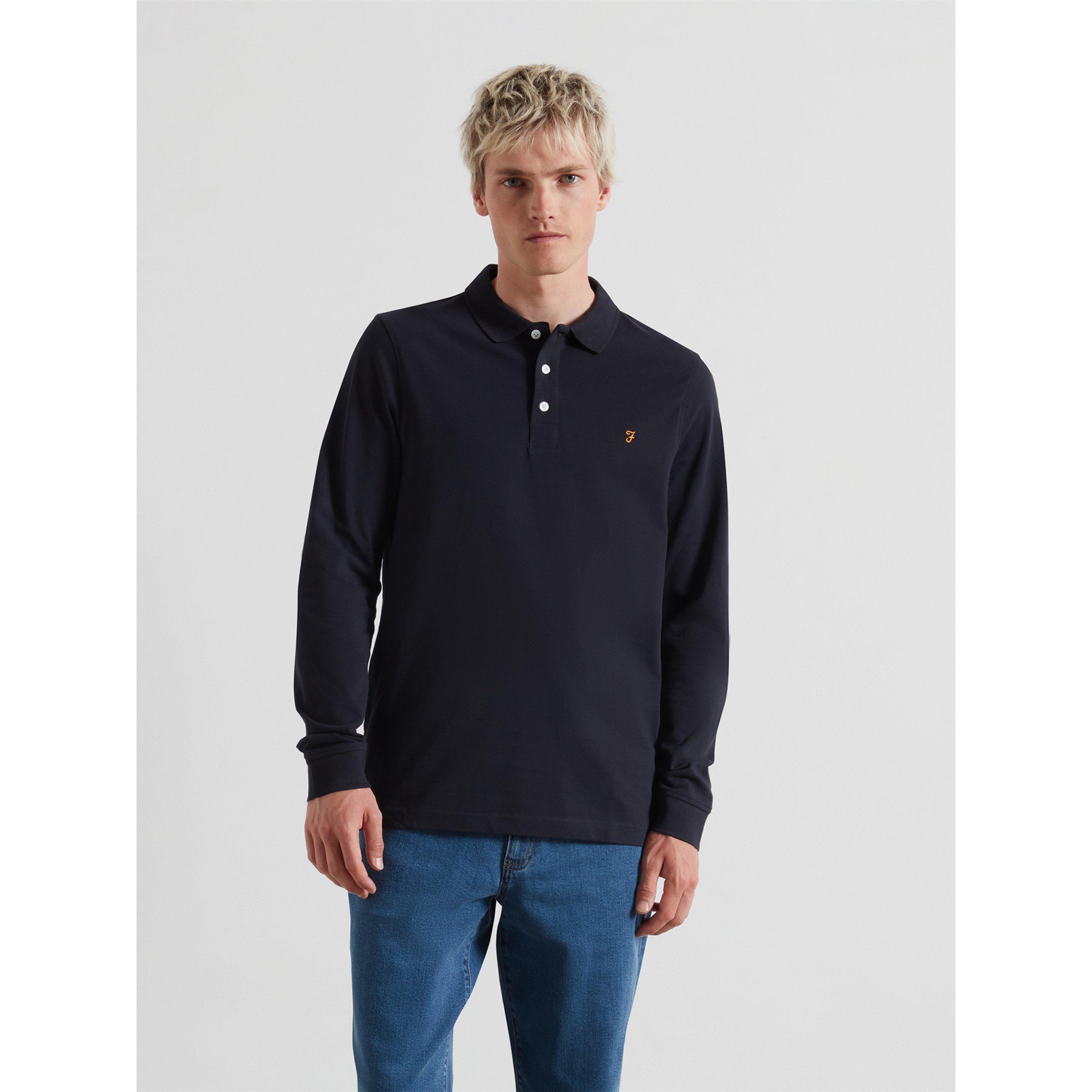 Farah Men's Long-Sleeve Polo Shirt - True Navy 412 True Navy 412 - Medium