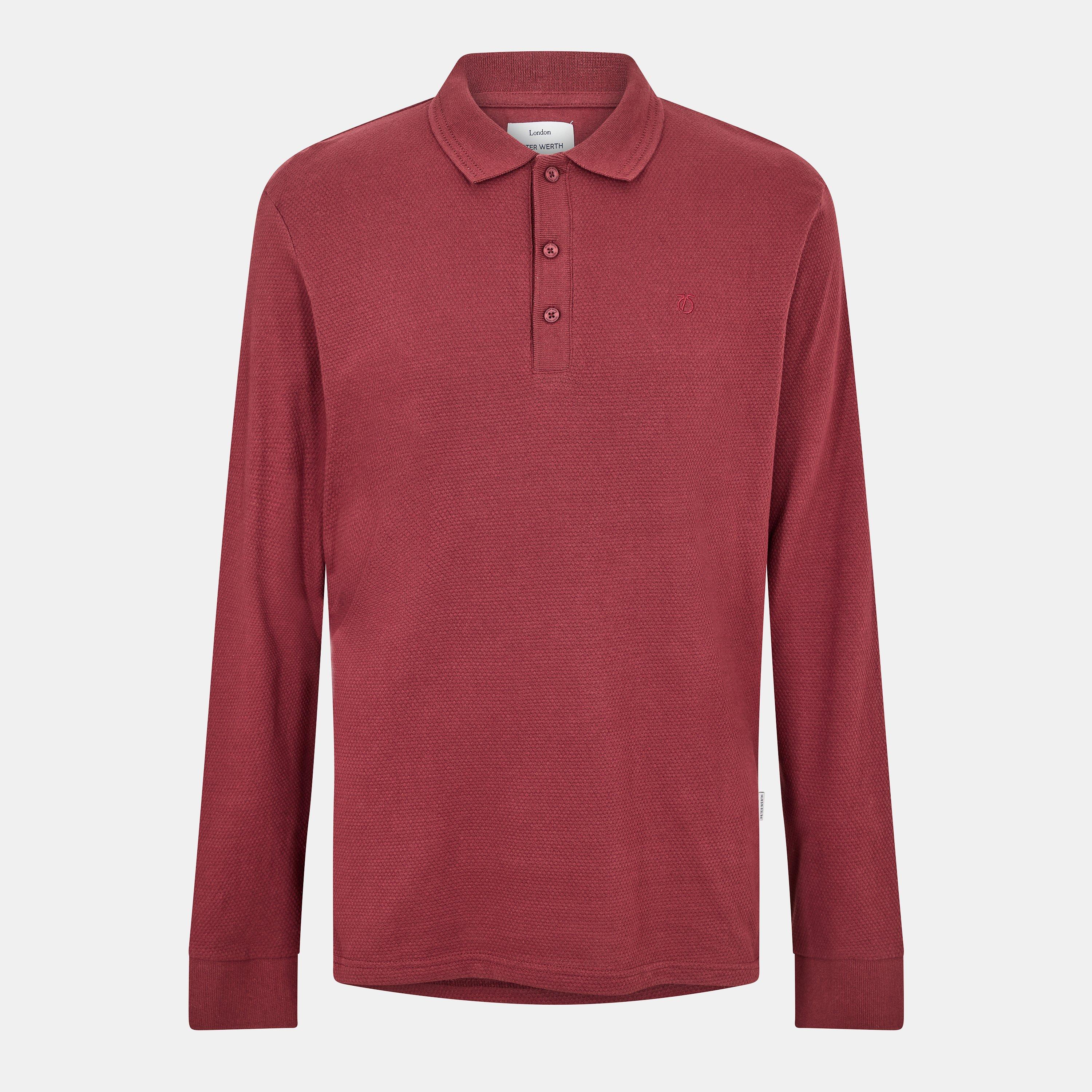 Peter Werth Men's Barone Long Sleeve Polo Shirt - Burgundy - Large