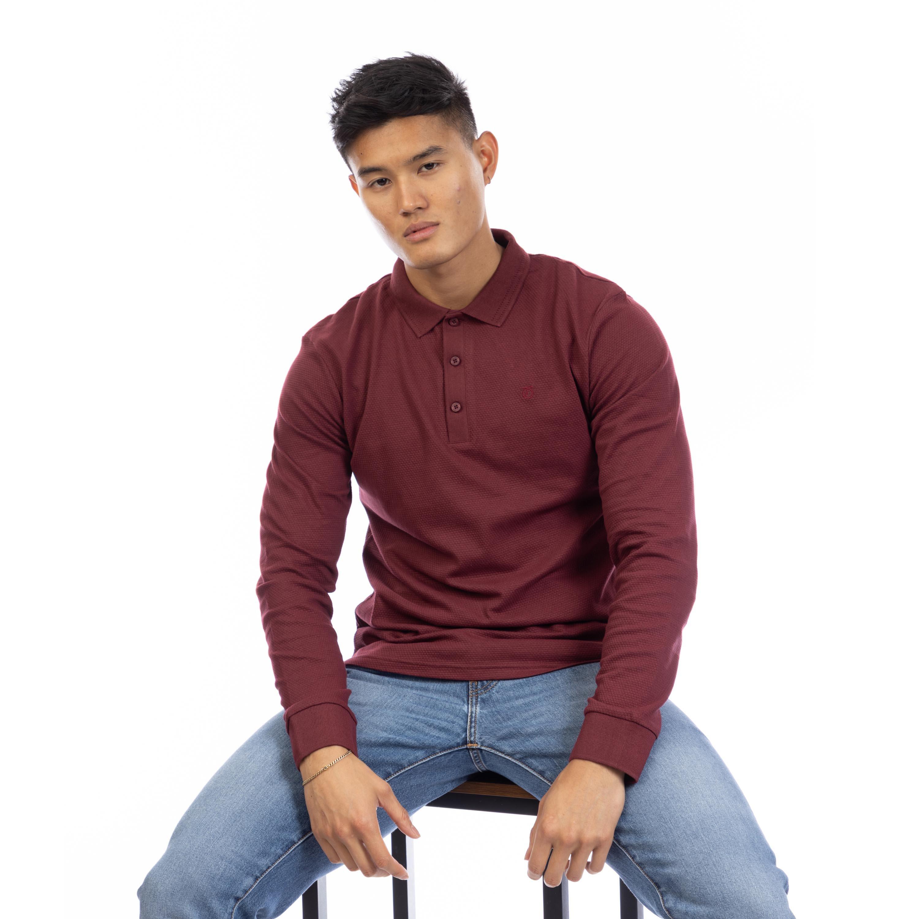 Borgonha - Peter Werth - Men's Barone Long Sleeve Polo Shirt - 4