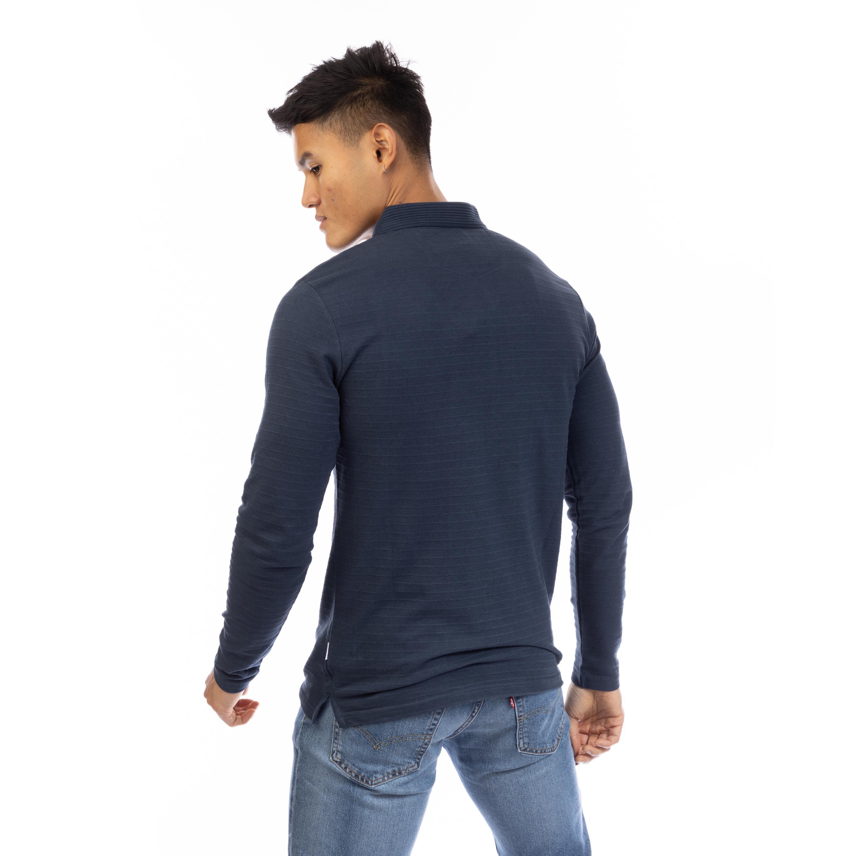 Azul Marinho Escuro - Peter Werth - Men's Albery Long Sleeve Polo Shirt - 3