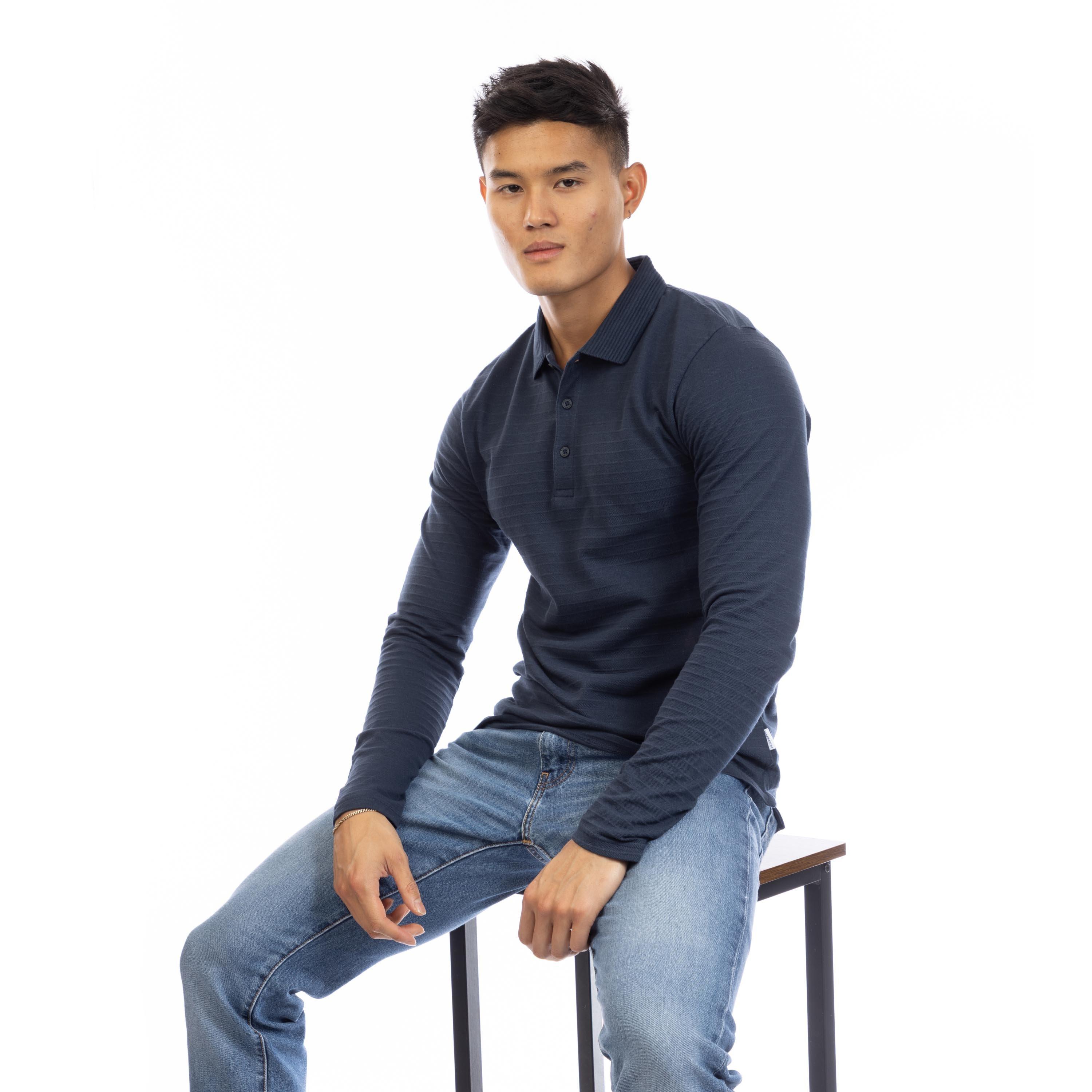 Azul Marinho Escuro - Peter Werth - Men's Albery Long Sleeve Polo Shirt - 4