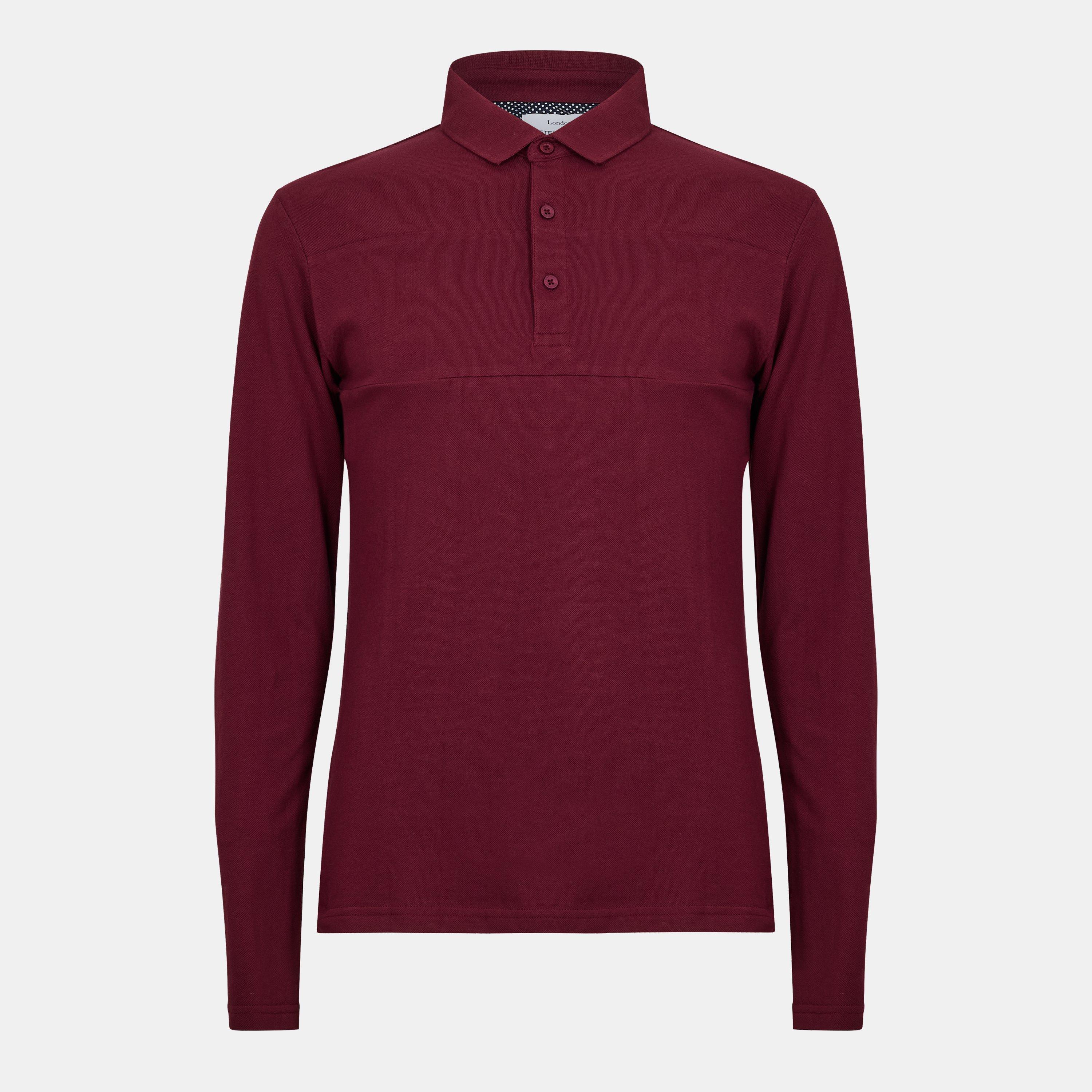 Peter Werth Men's Noaks Long Sleeve Polo Shirt - Burgundy - Medium