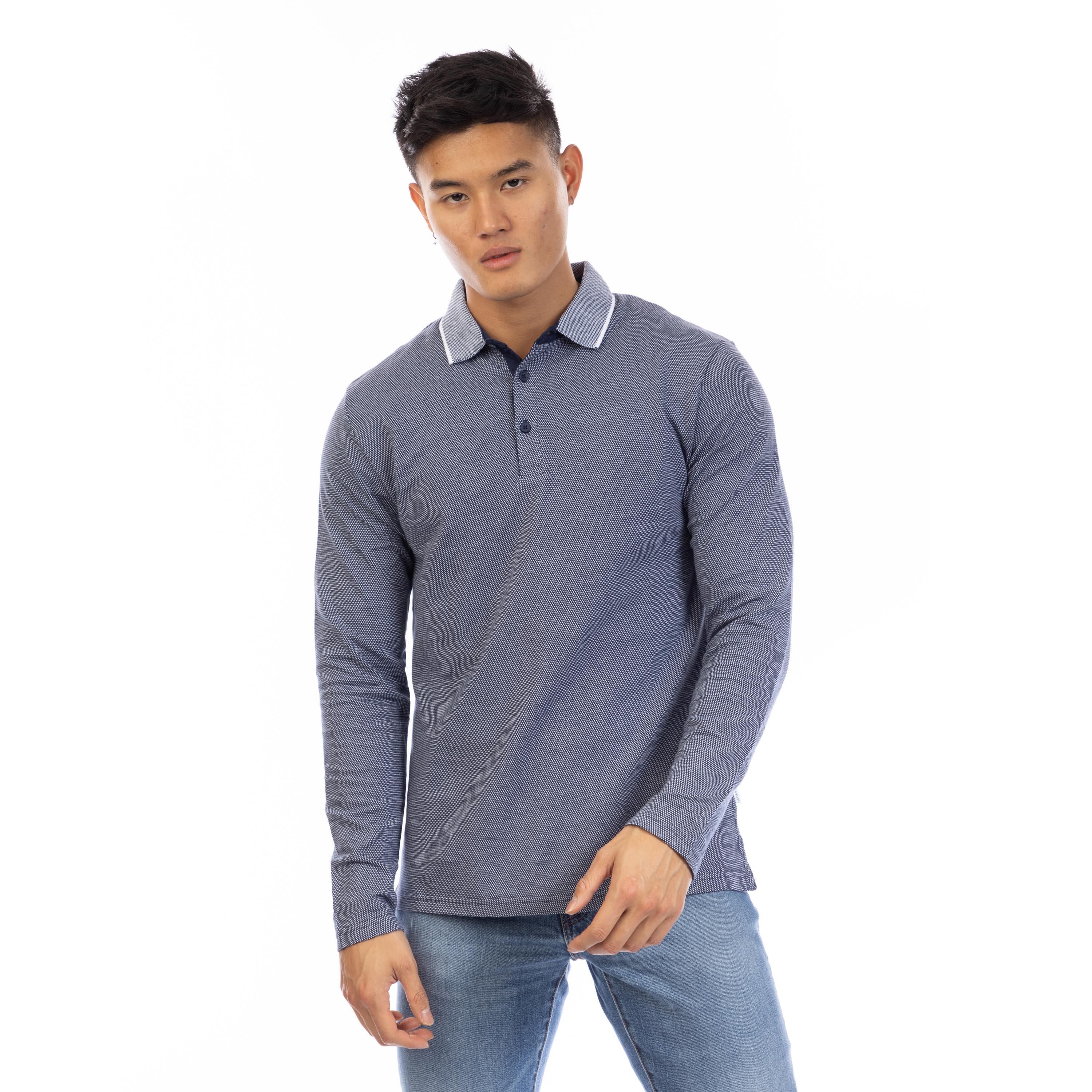 Peter Werth Men's Needham Long Sleeve Polo Shirt - Navy/White - Large