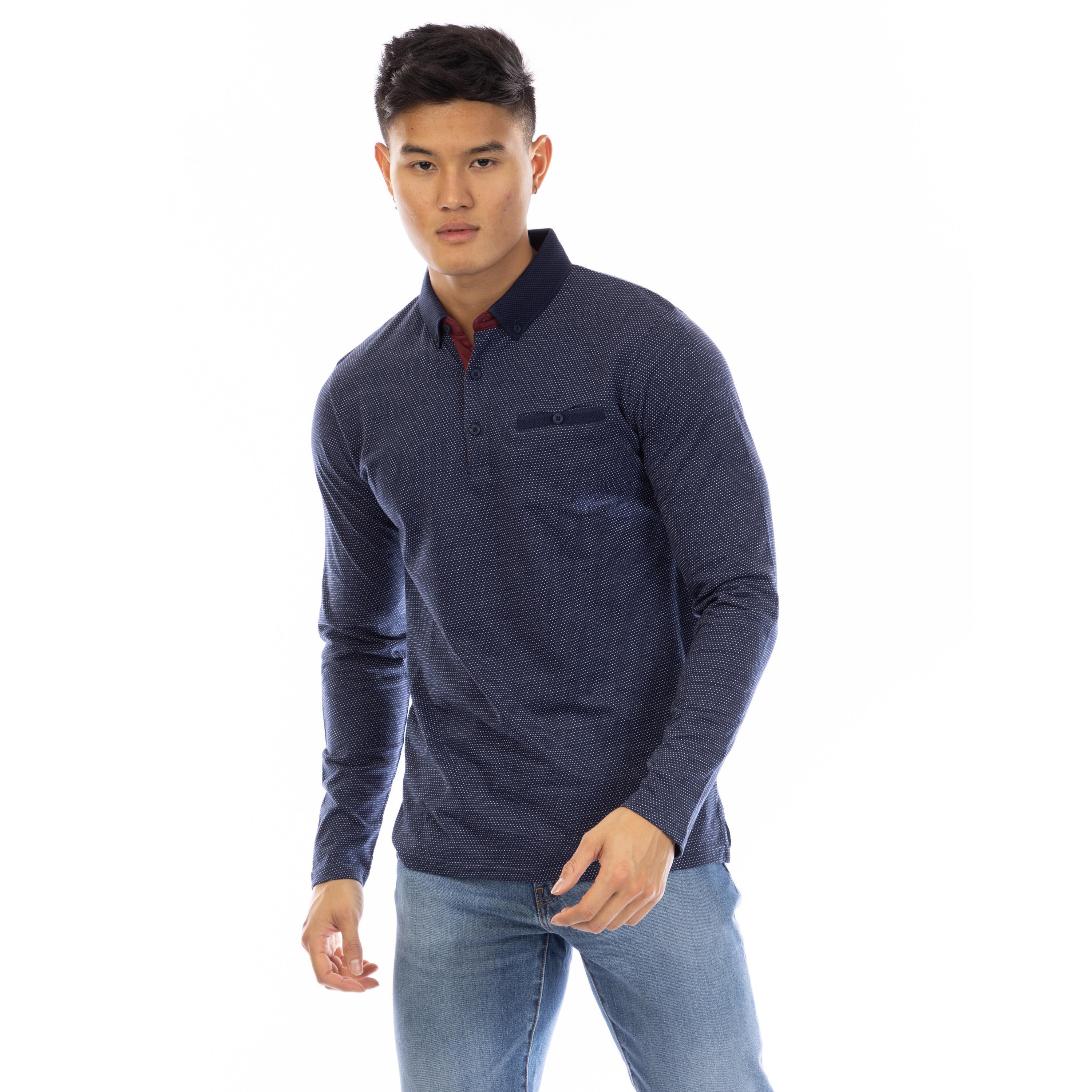 Navy - Peter Werth - Men's W Ellstn Long Sleeve Polo Shirt - 1