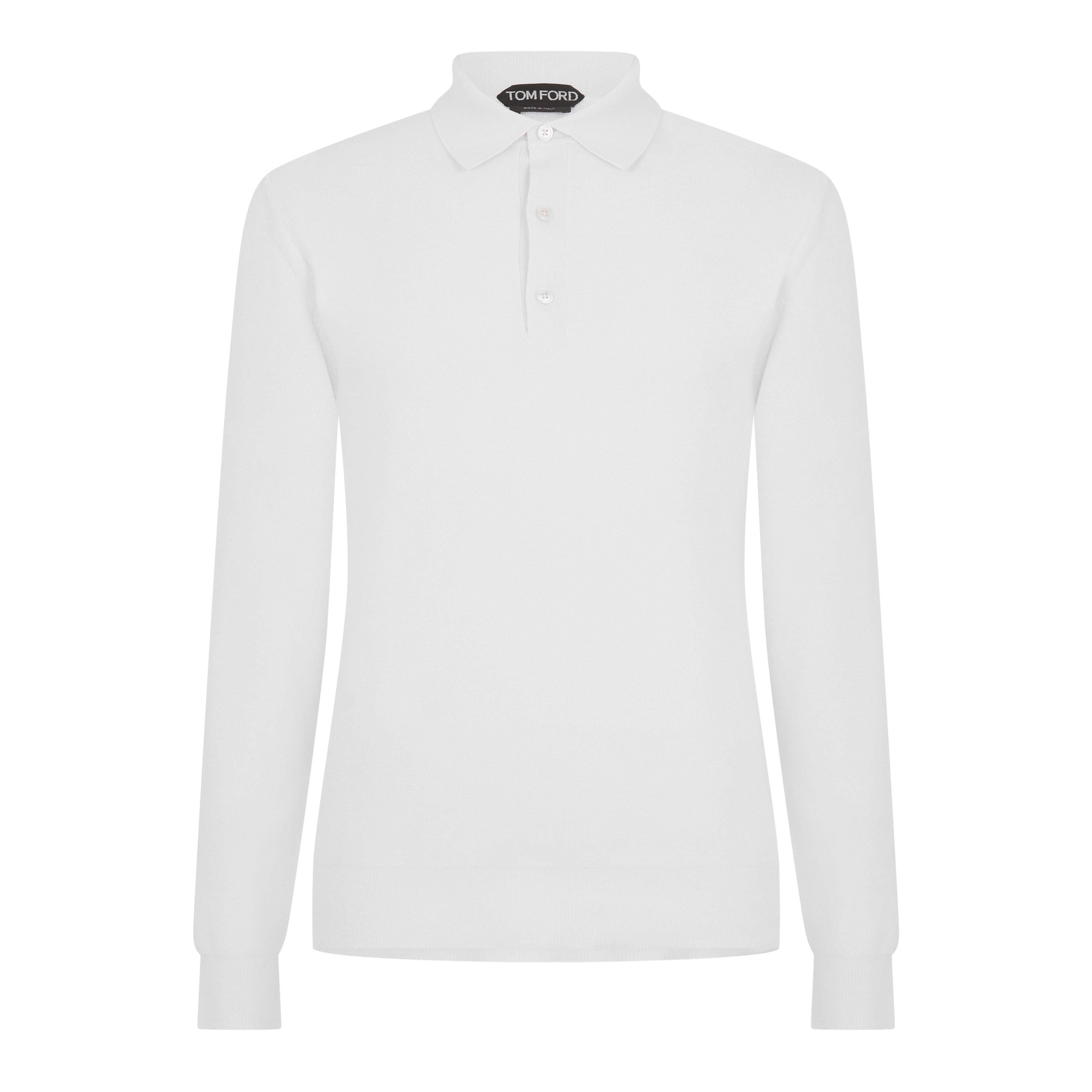 Tom Ford Men's TF Piquet Long Sleeve Polo Shirt - White - XL