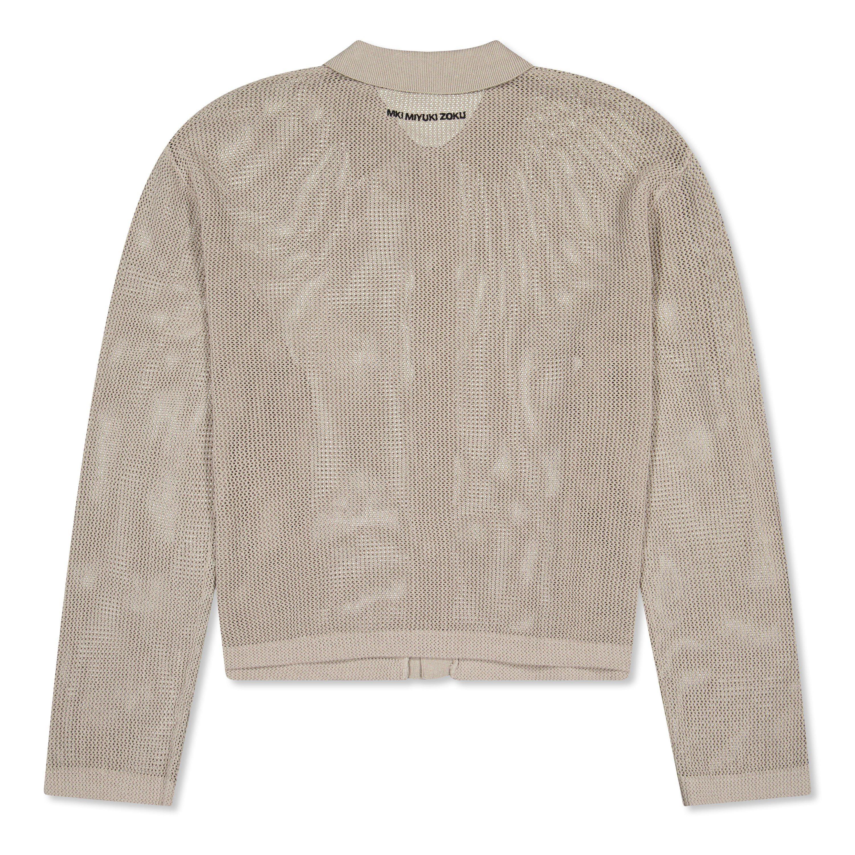 Taupe - MKI MIYUKI ZOKU - Men's Linen Knit Long Sleeve Polo Shirt - 2