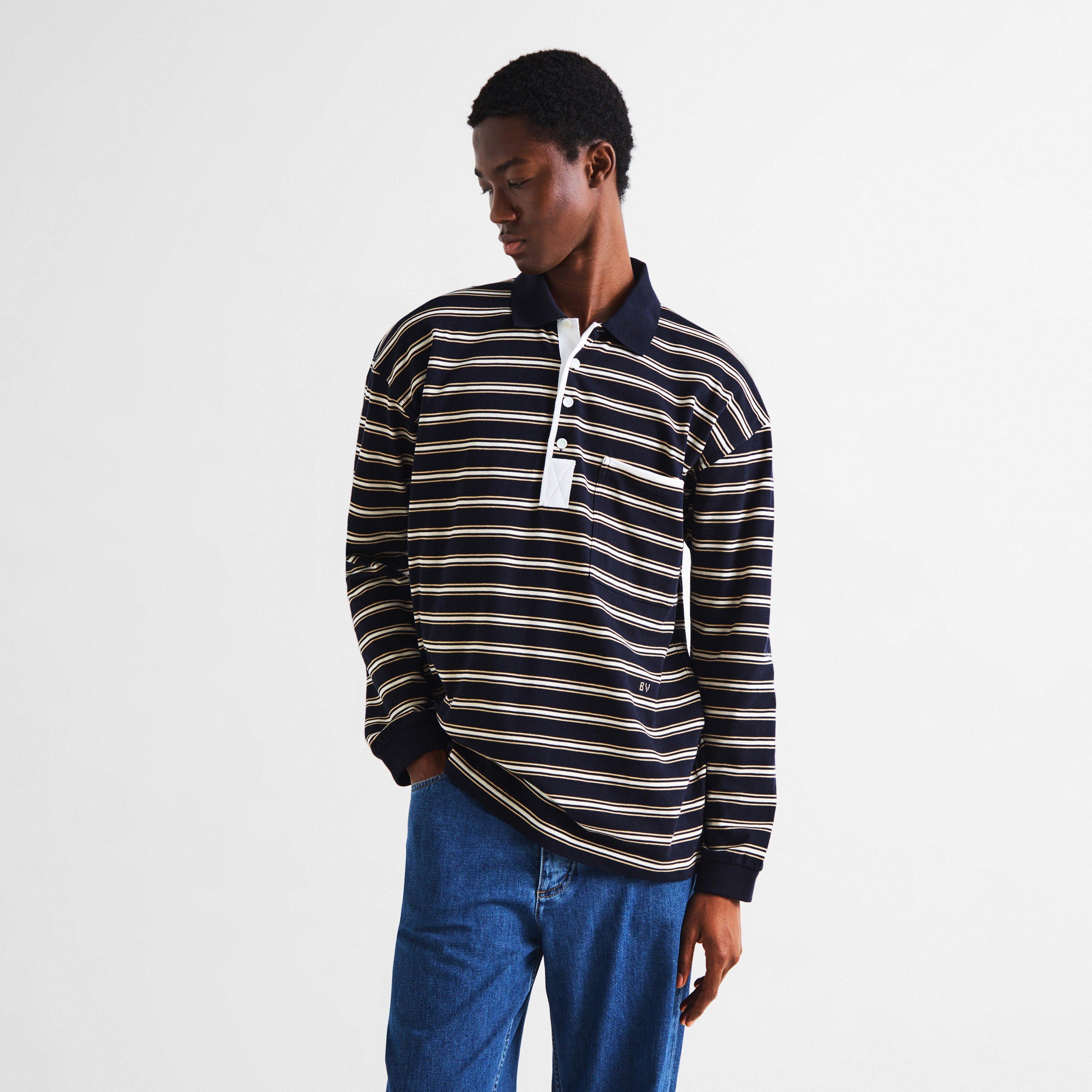 Night/Beige - Bottega Veneta - BV Stripe LS Polo Sn64 - 3