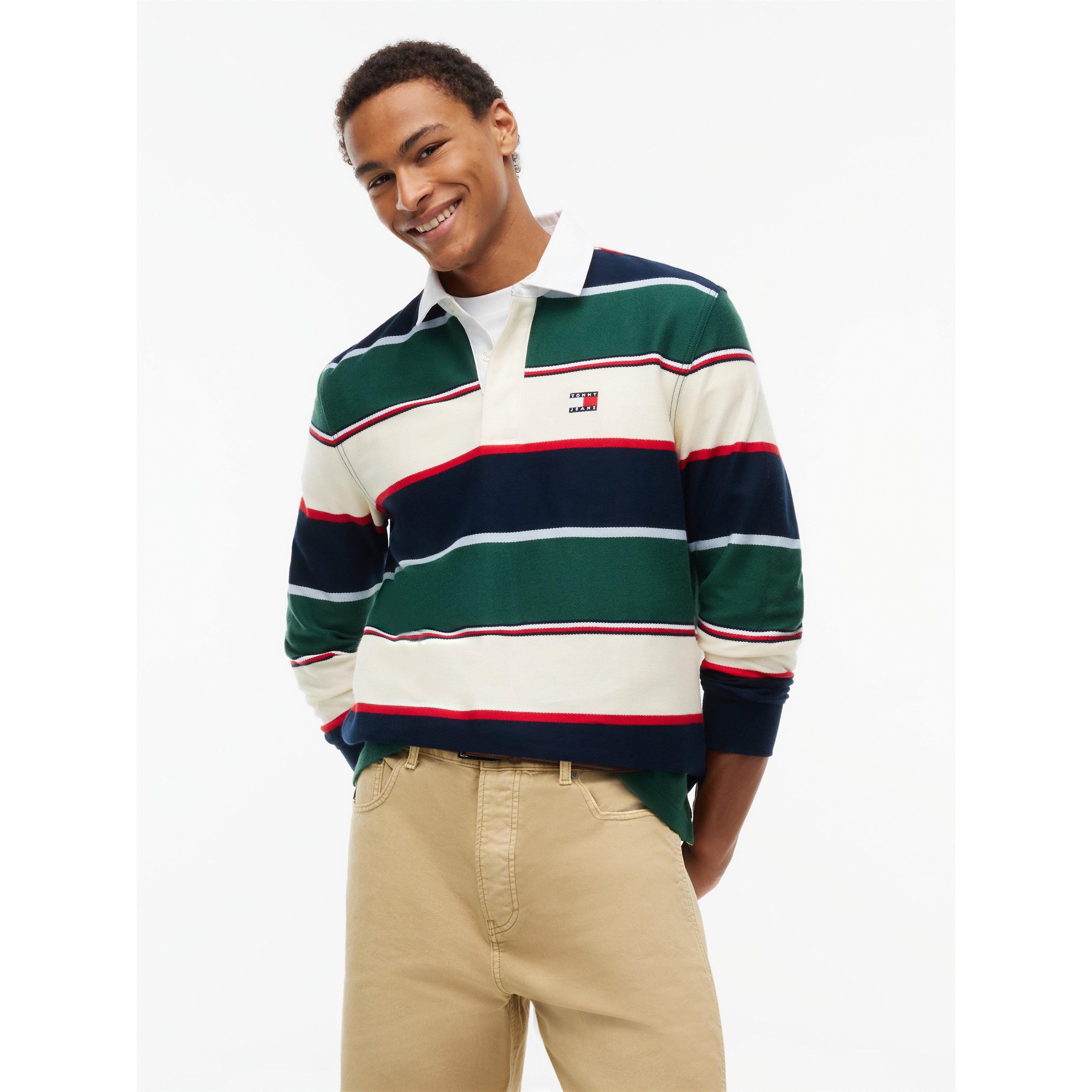 Vlvt Grn Strpe - Tommy Jeans - Men's Varsity Stripe Rugby Cotton Long-Sleeve Polo - 2