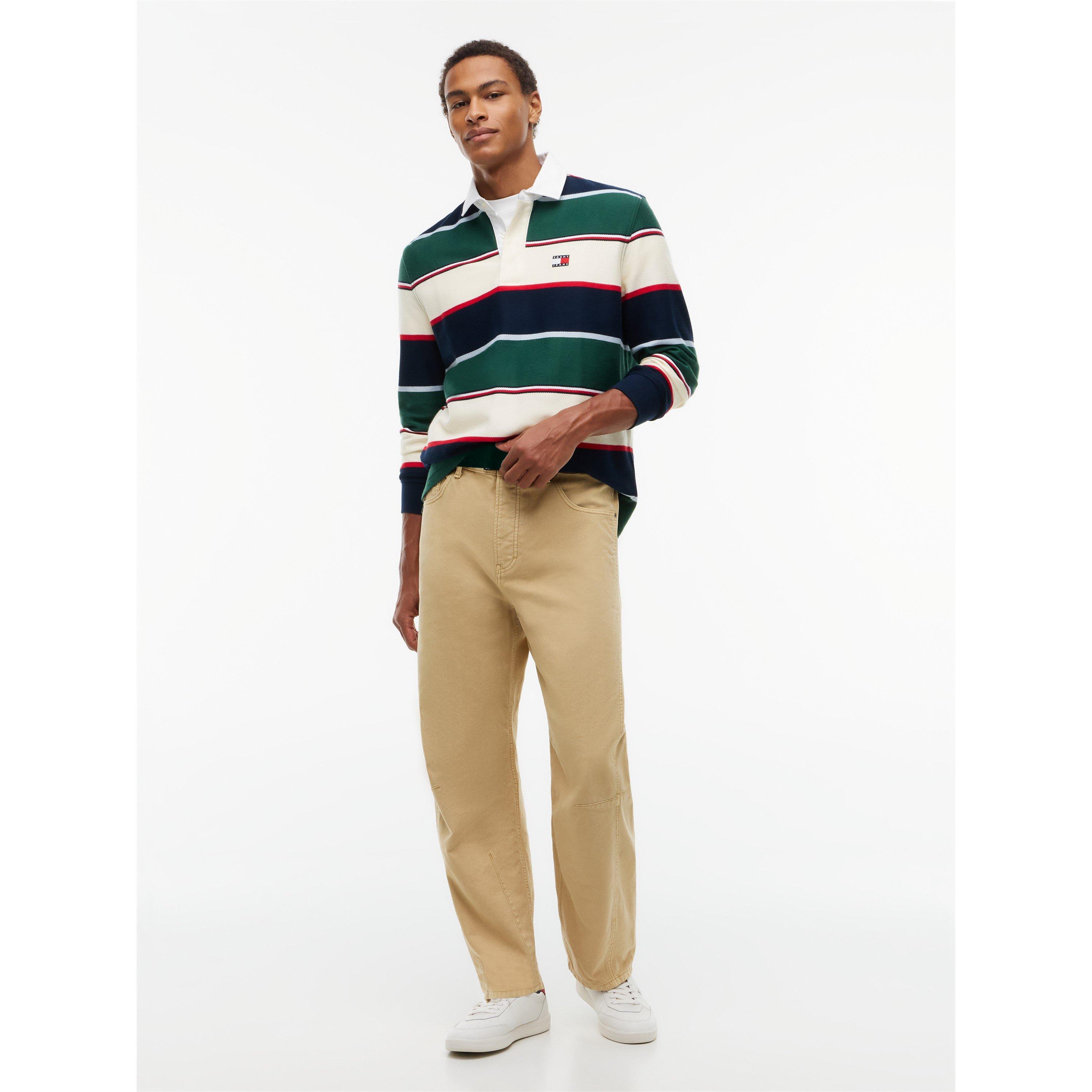 Vlvt Grn Strpe - Tommy Jeans - Men's Varsity Stripe Rugby Cotton Long-Sleeve Polo - 3