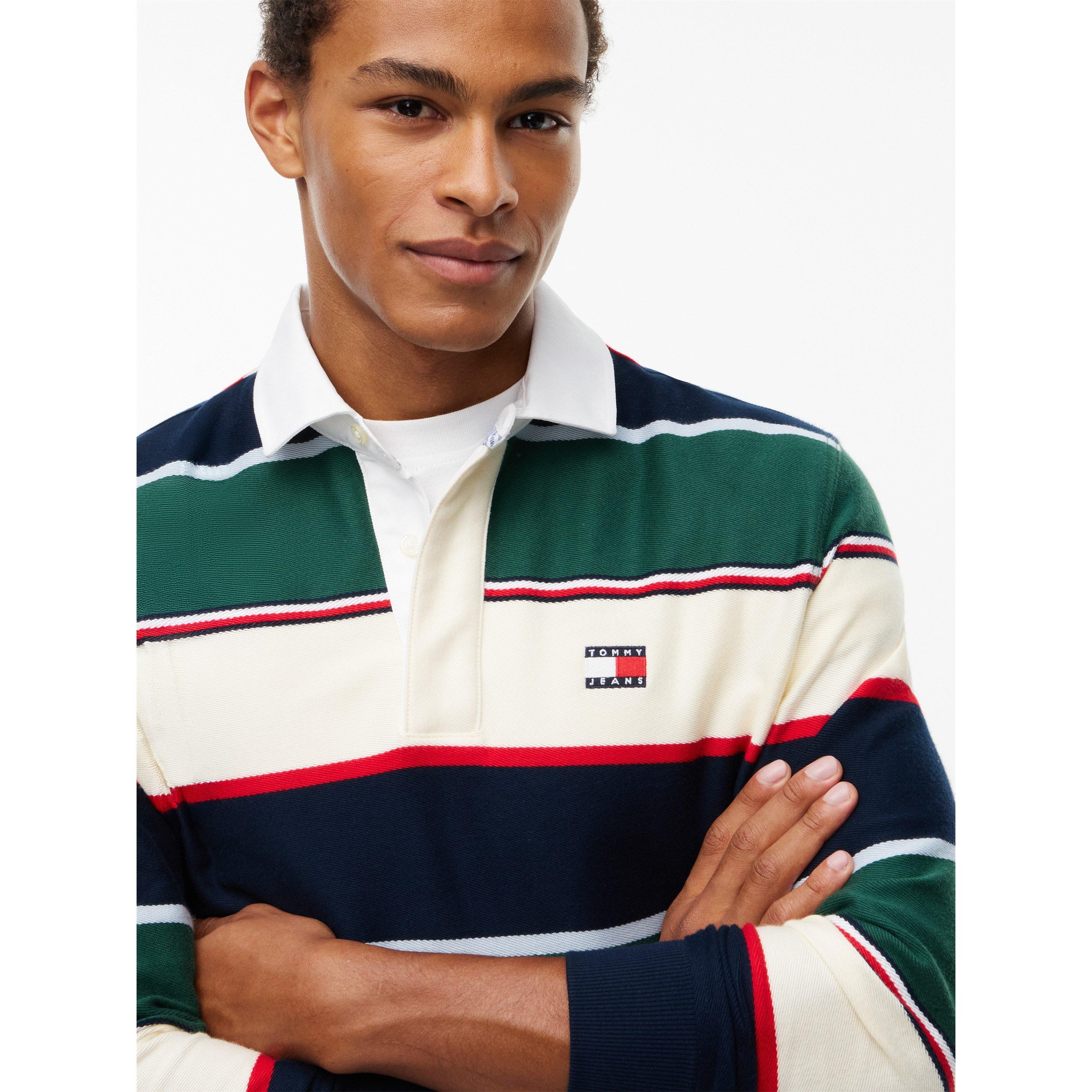 Vlvt Grn Strpe - Tommy Jeans - Men's Varsity Stripe Rugby Cotton Long-Sleeve Polo - 4