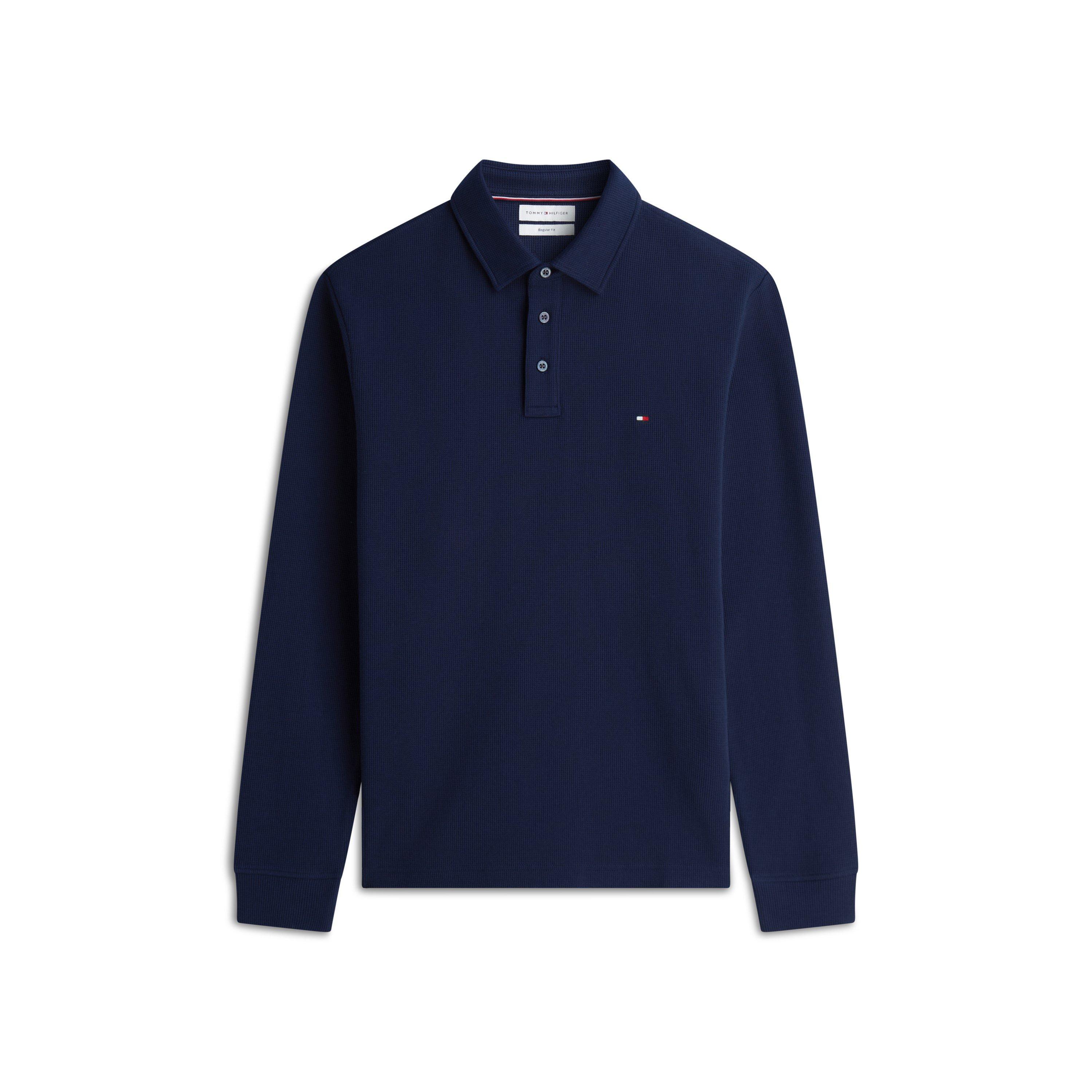 Navy - Tommy Hilfiger - Men's Waffle Cotton Long-Sleeve Polo Shirt - 1