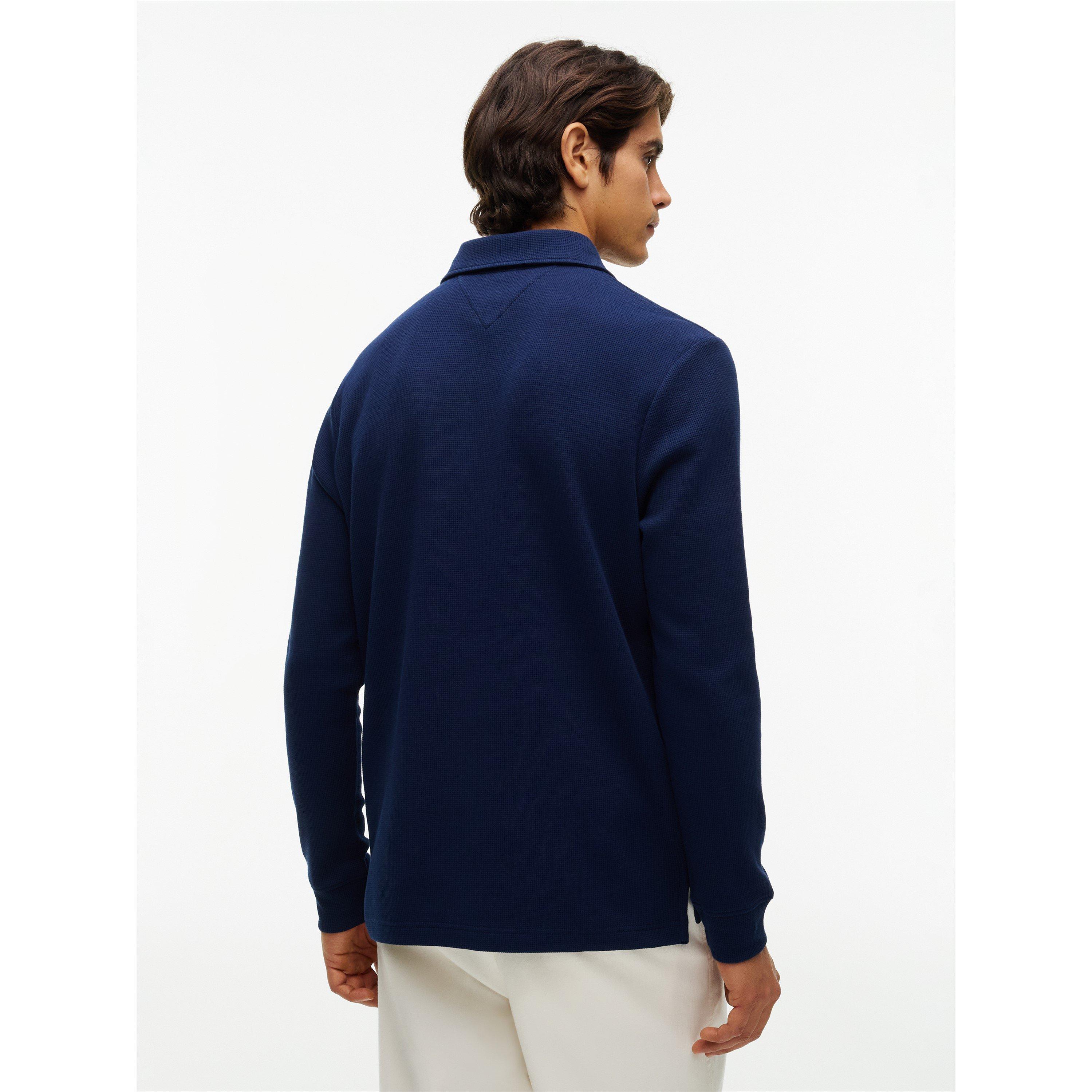 Navy - Tommy Hilfiger - Men's Waffle Cotton Long-Sleeve Polo Shirt - 5