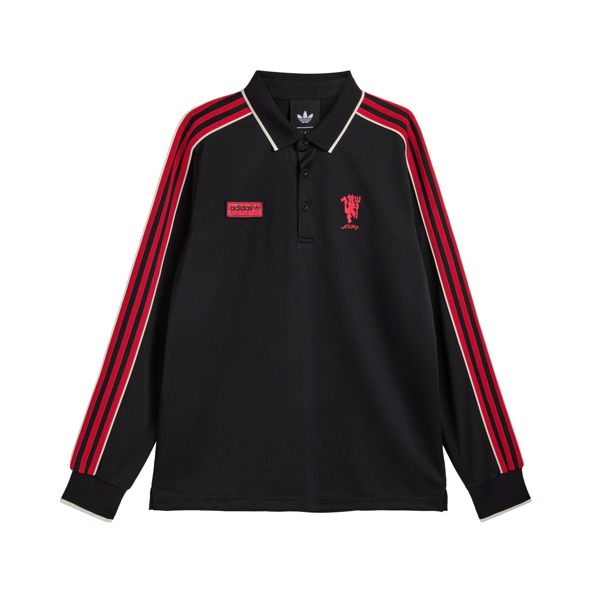 Black/Red - adidas - Men's Manchester United Long-Sleeve Cotton Polo Shirt - 1