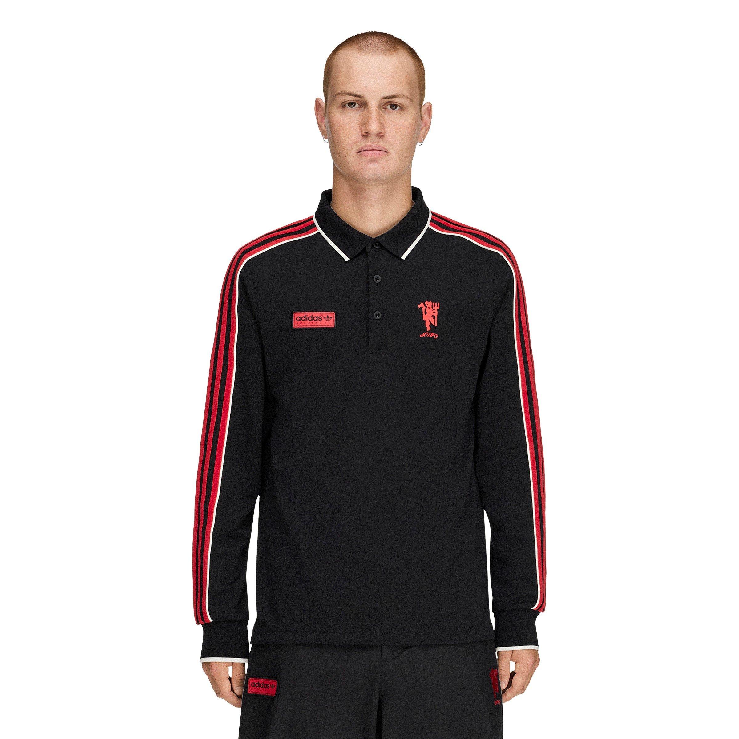 Black/Red - adidas - Men's Manchester United Long-Sleeve Cotton Polo Shirt - 3