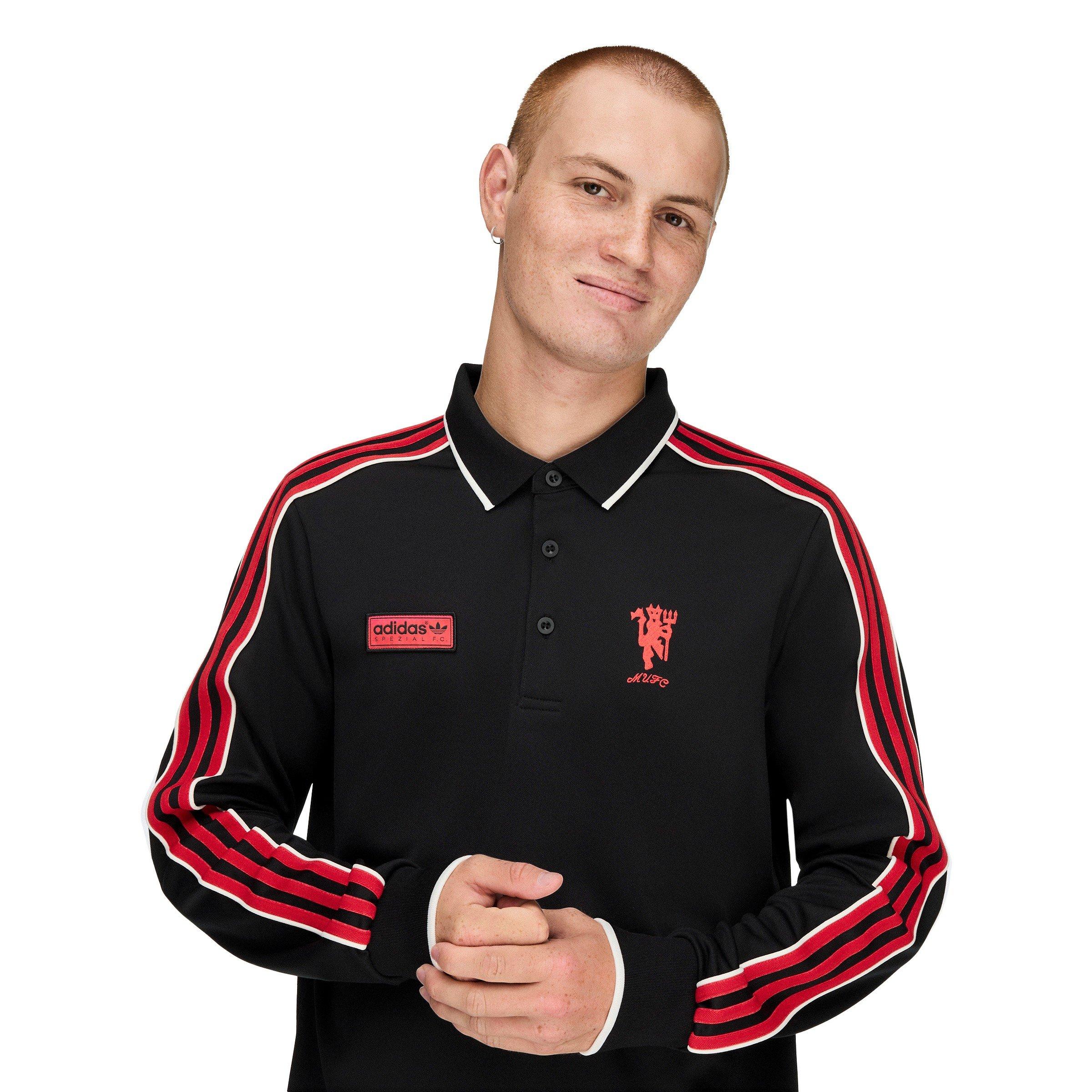 Black/Red - adidas - Men's Manchester United Long-Sleeve Cotton Polo Shirt - 6