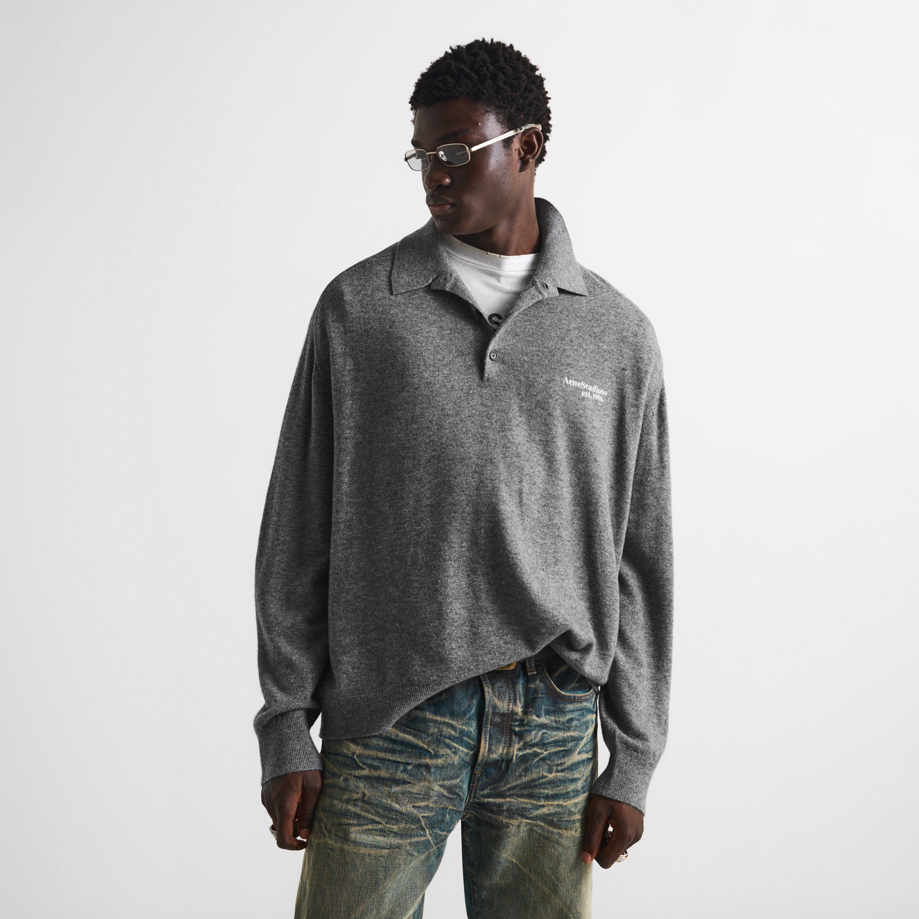 Grey - Acne Studios - Men's Kluxey Wool Long-Sleeve Polo Shirt - 3