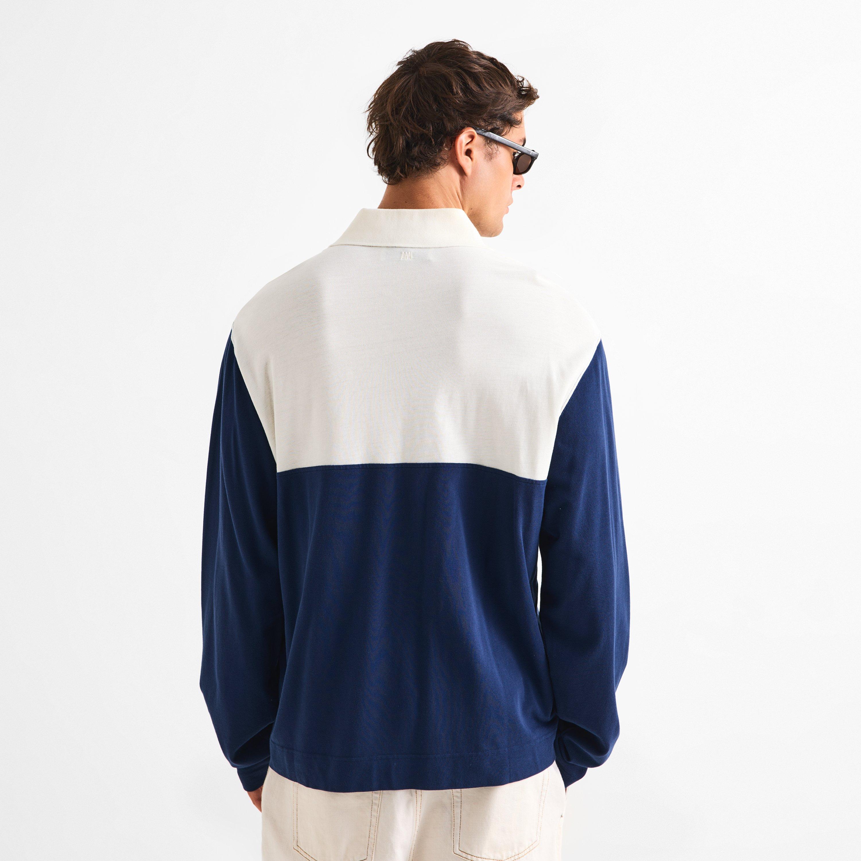 White/Navy - Ami Paris - Men's Logo Long Sleeve Polo Shirt - 4