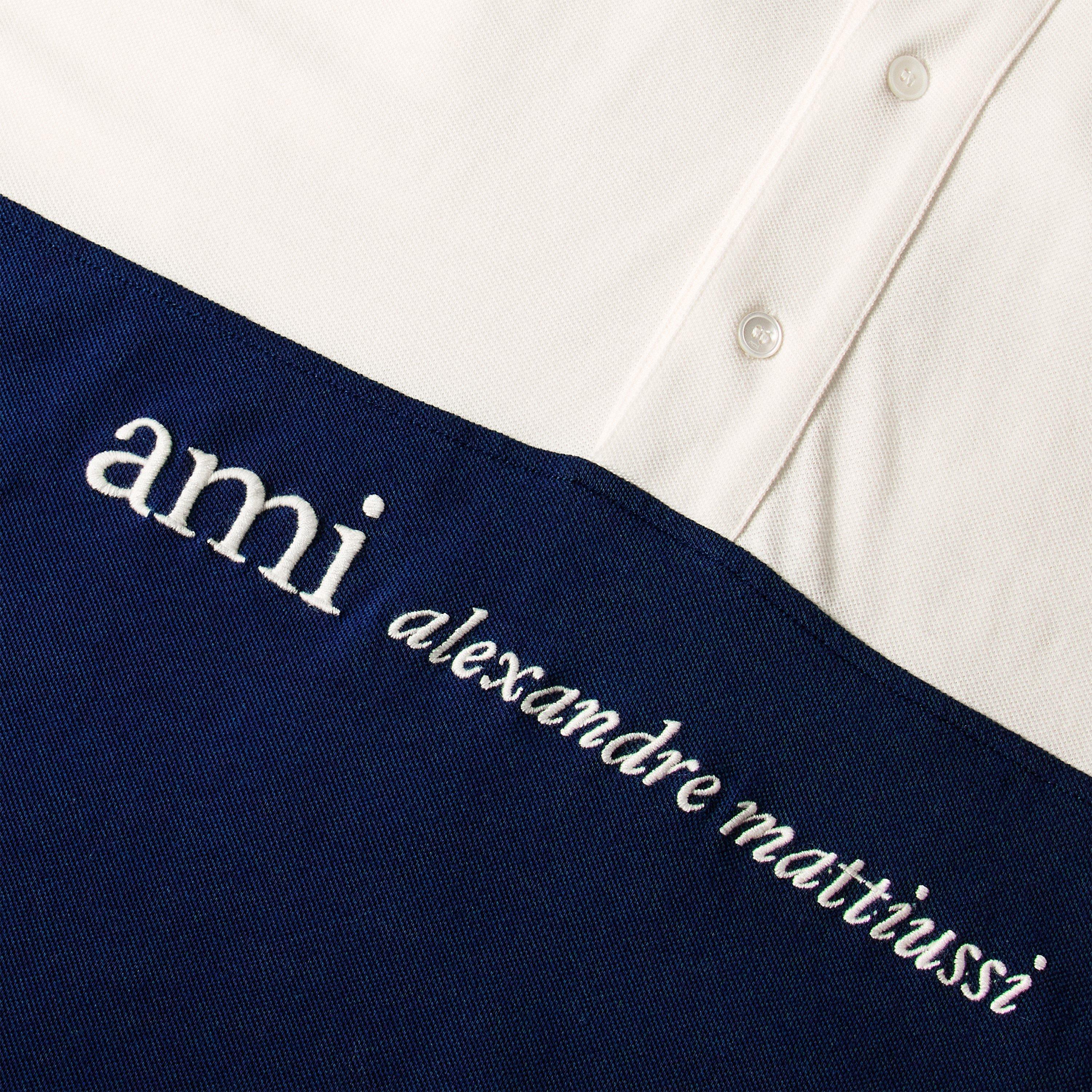 White/Navy - Ami Paris - Men's Logo Long Sleeve Polo Shirt - 3