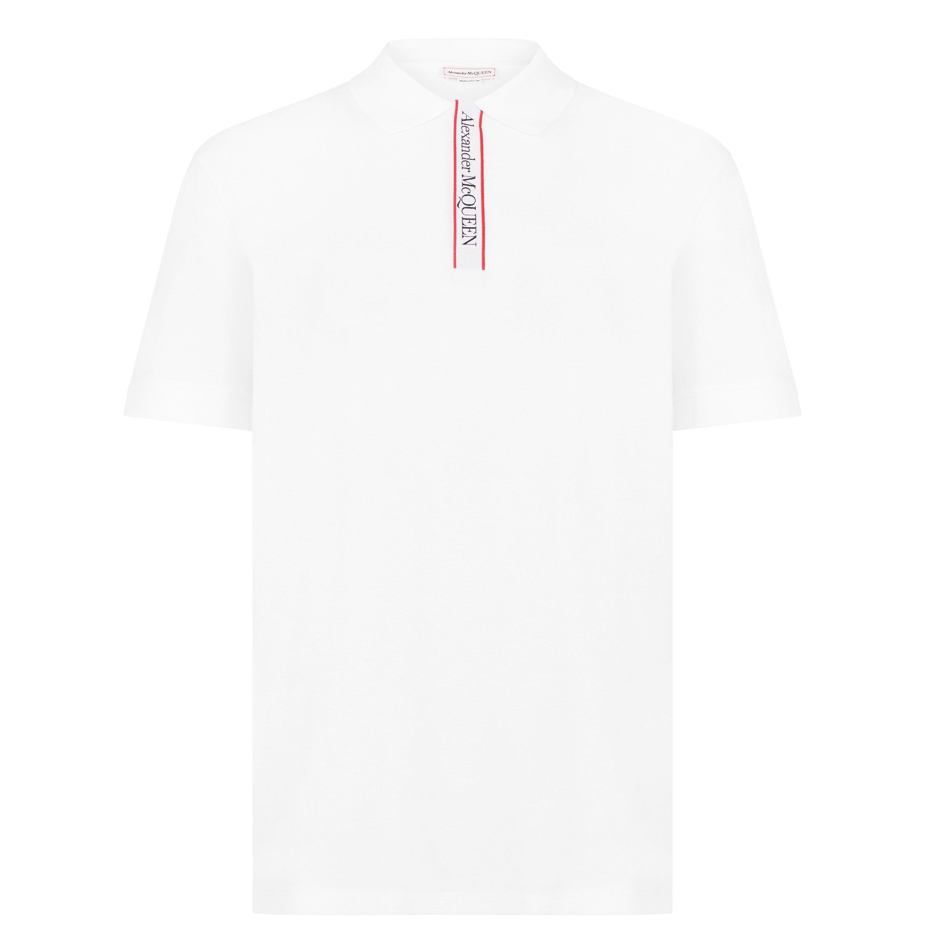 White/Mix 0910 - Alexander McQueen - Men's Plain Cotton Tape Button Polo Shirt - 1