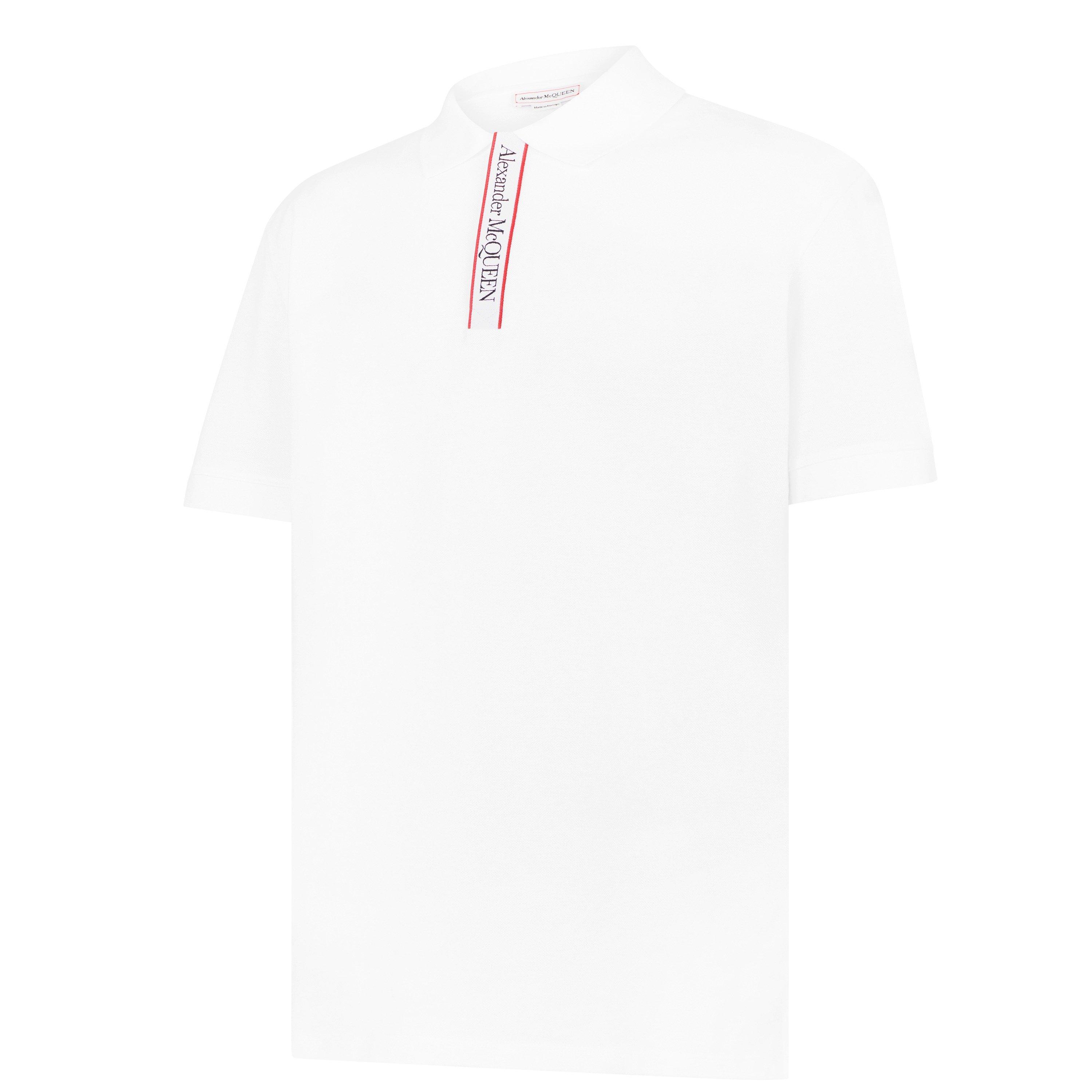 White/Mix 0910 - Alexander McQueen - Men's Plain Cotton Tape Button Polo Shirt - 7