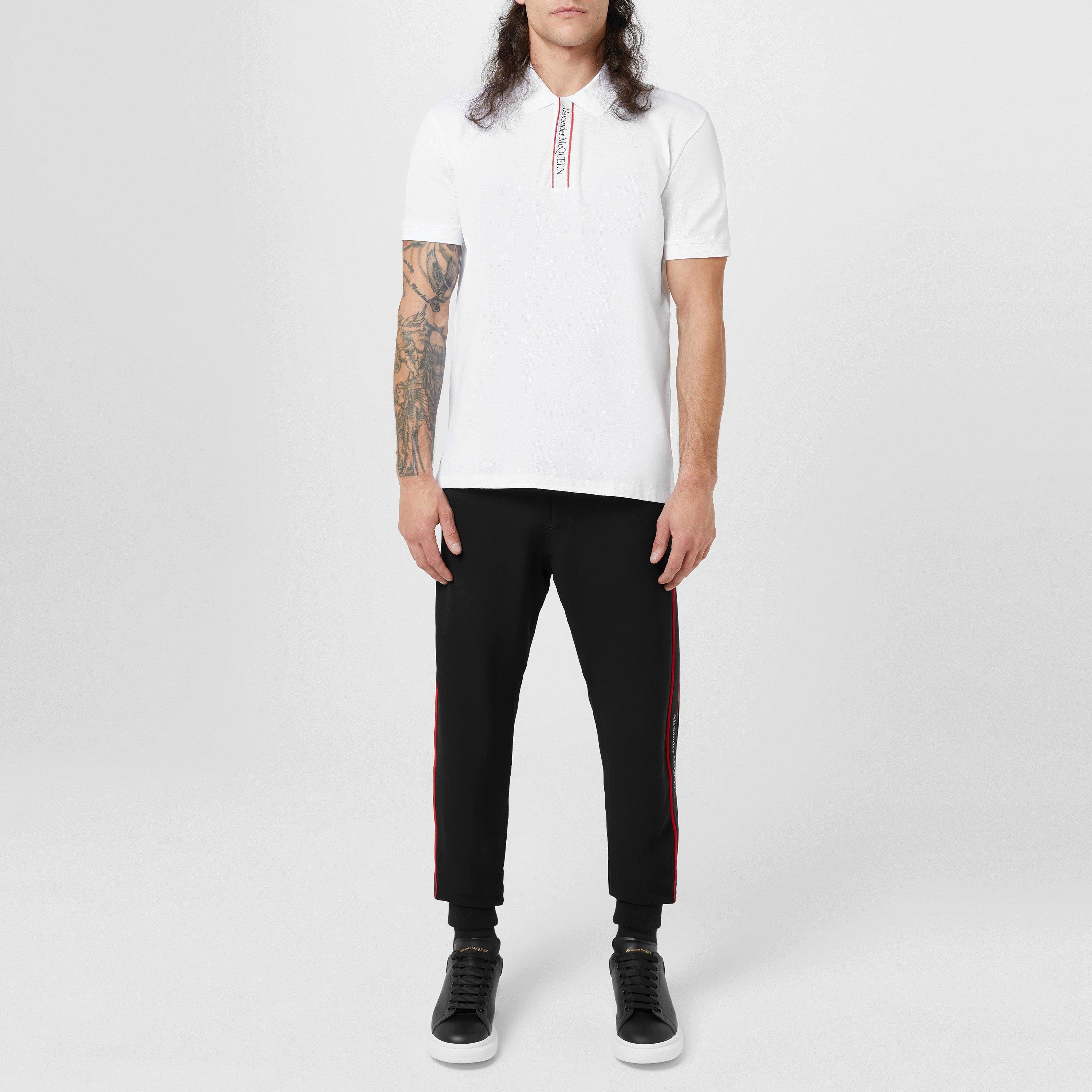 White/Mix 0910 - Alexander McQueen - Men's Plain Cotton Tape Button Polo Shirt - 4