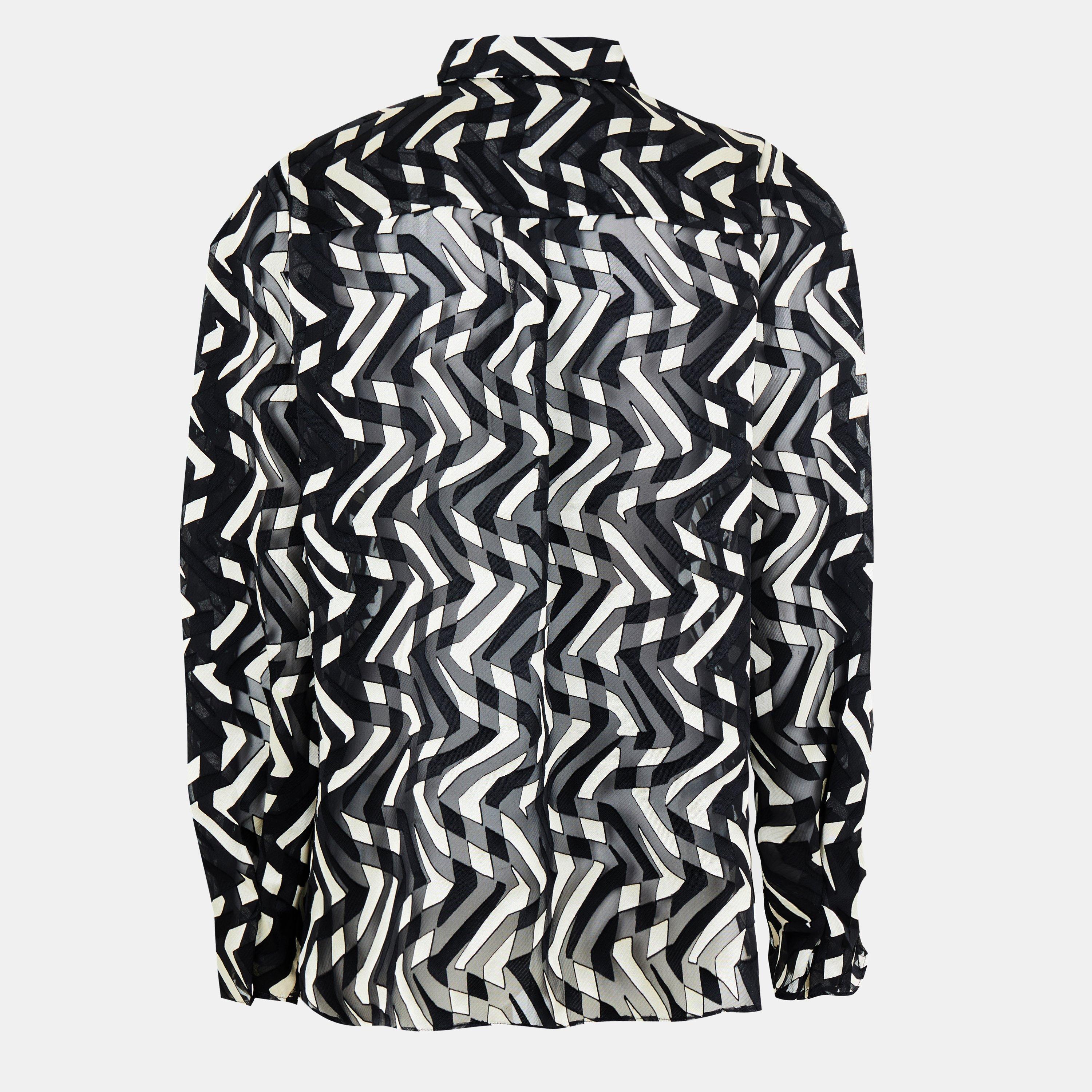 Black Cream - French Connection - Women's Diandra Satin Devore Long-Sleeve Blouse - 2