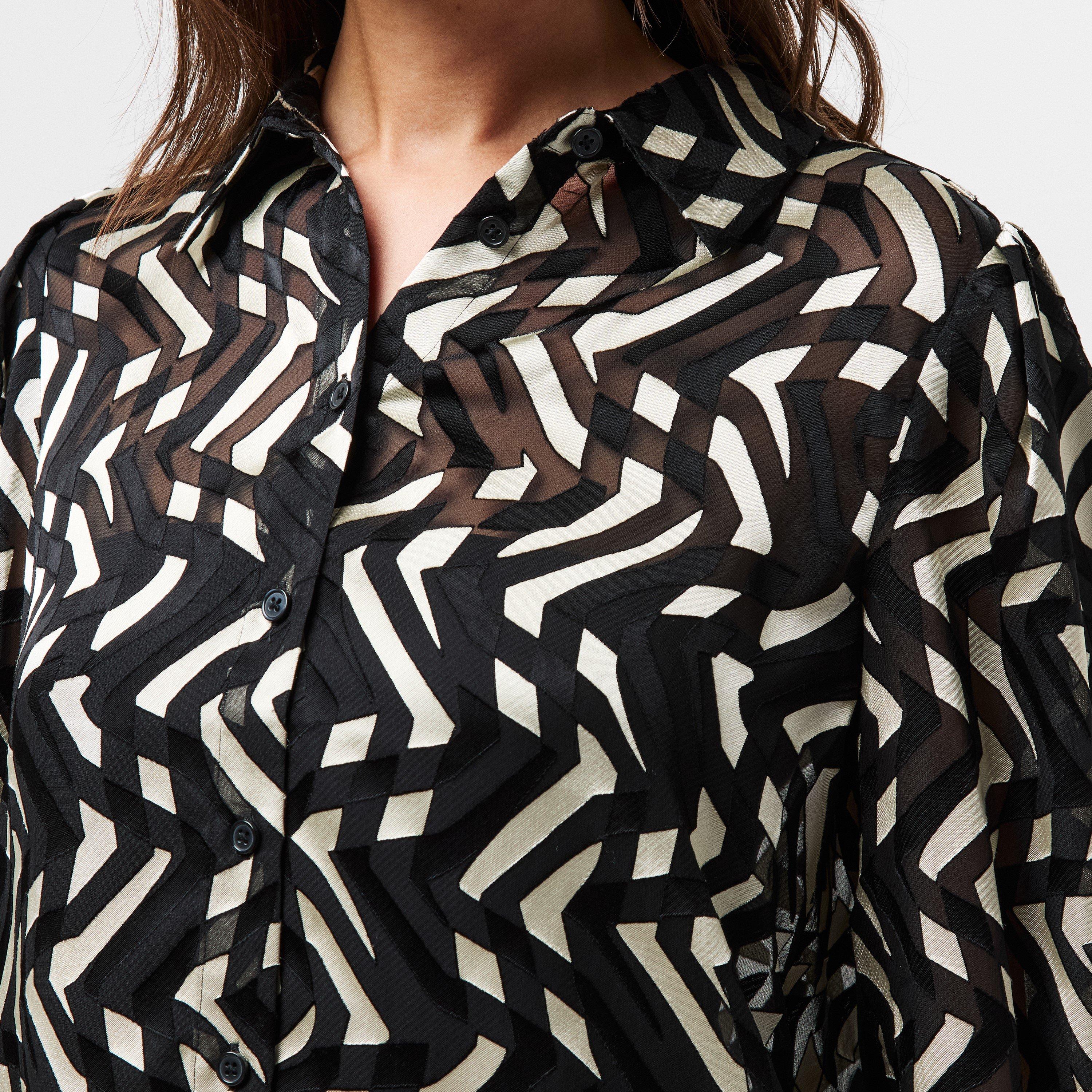 Black Cream - French Connection - Women's Diandra Satin Devore Long-Sleeve Blouse - 5