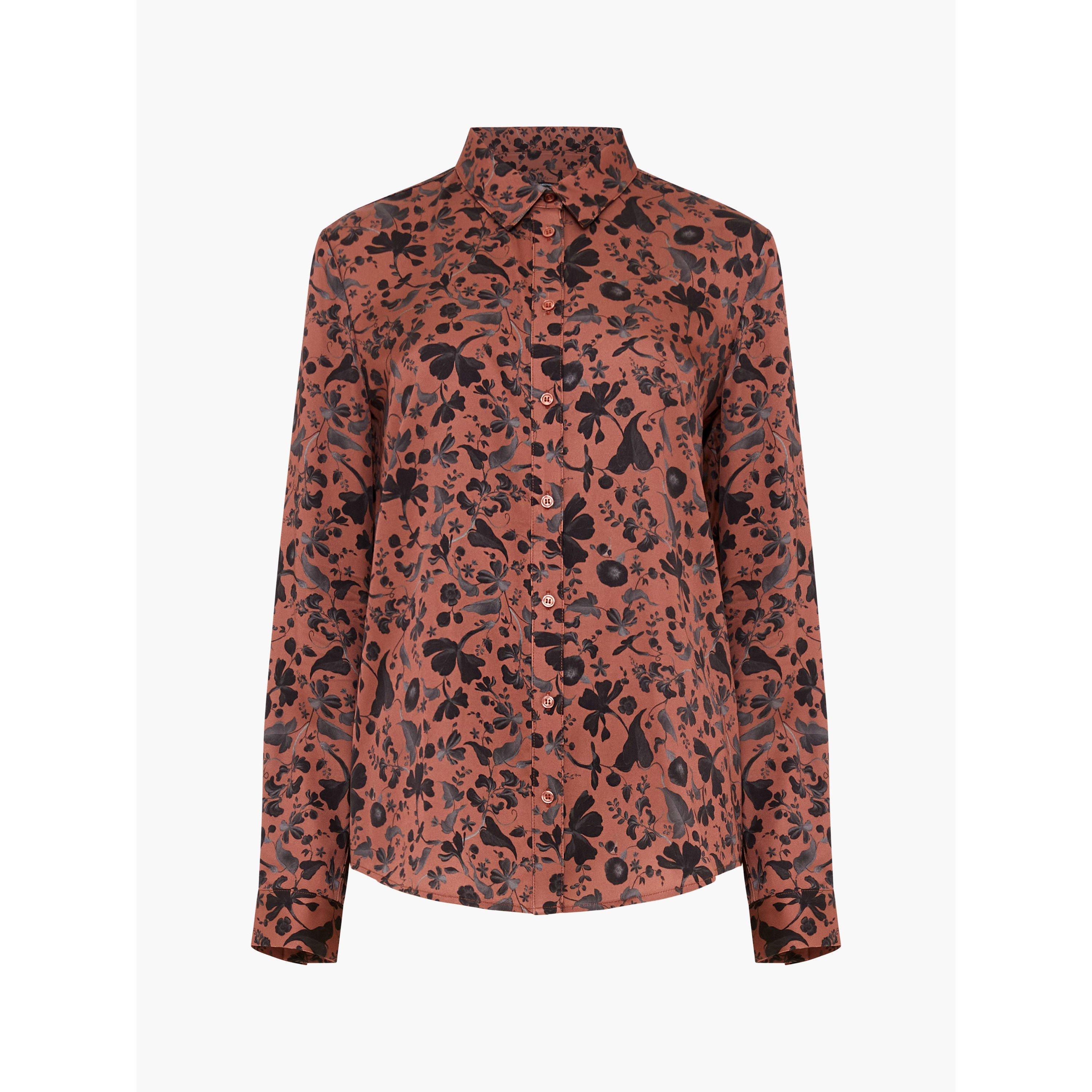 Russet Brown - French Connection - Women's Jeanie Ennis Satin Long-Sleeve Blouse - 1