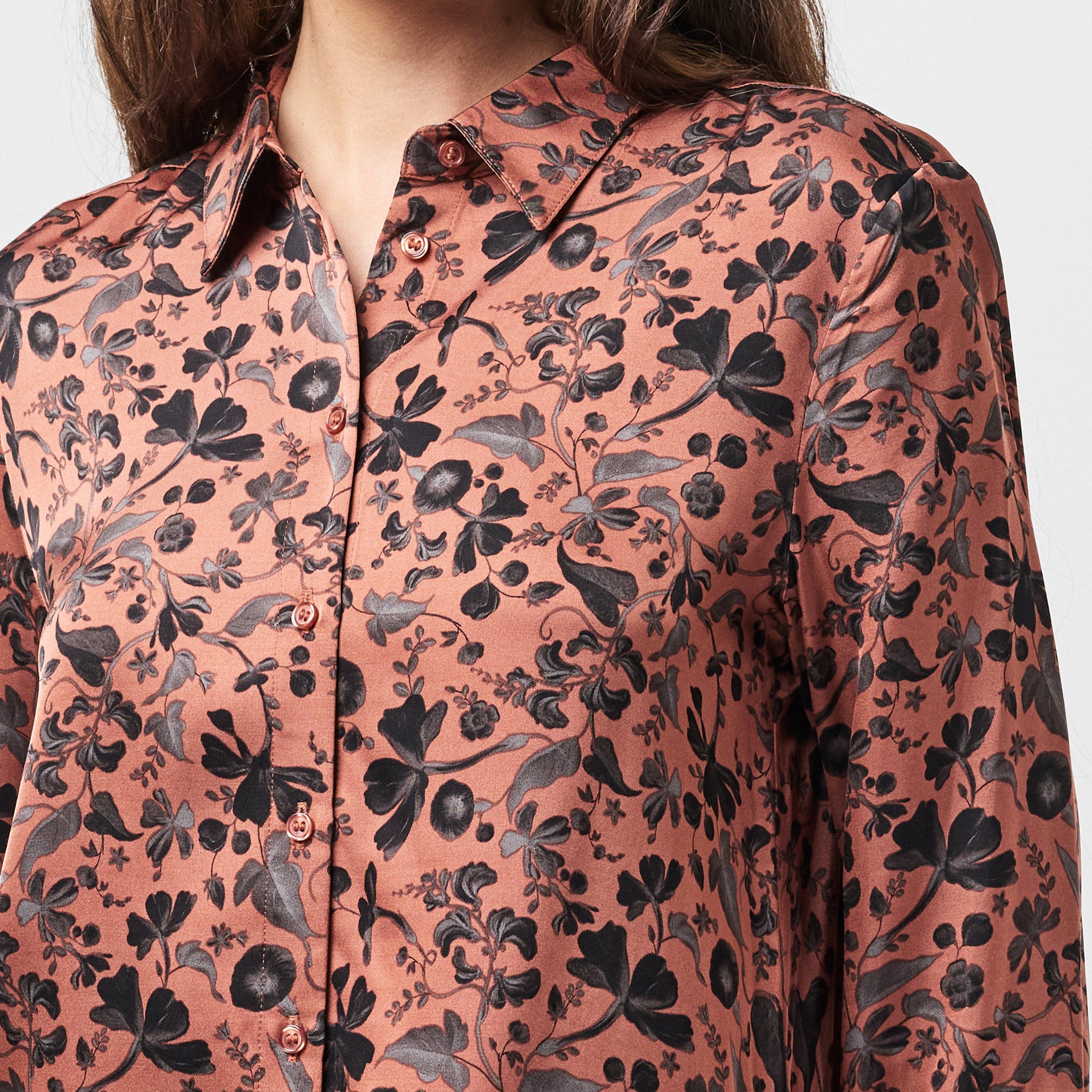 Russet Brown - French Connection - Women's Jeanie Ennis Satin Long-Sleeve Blouse - 4