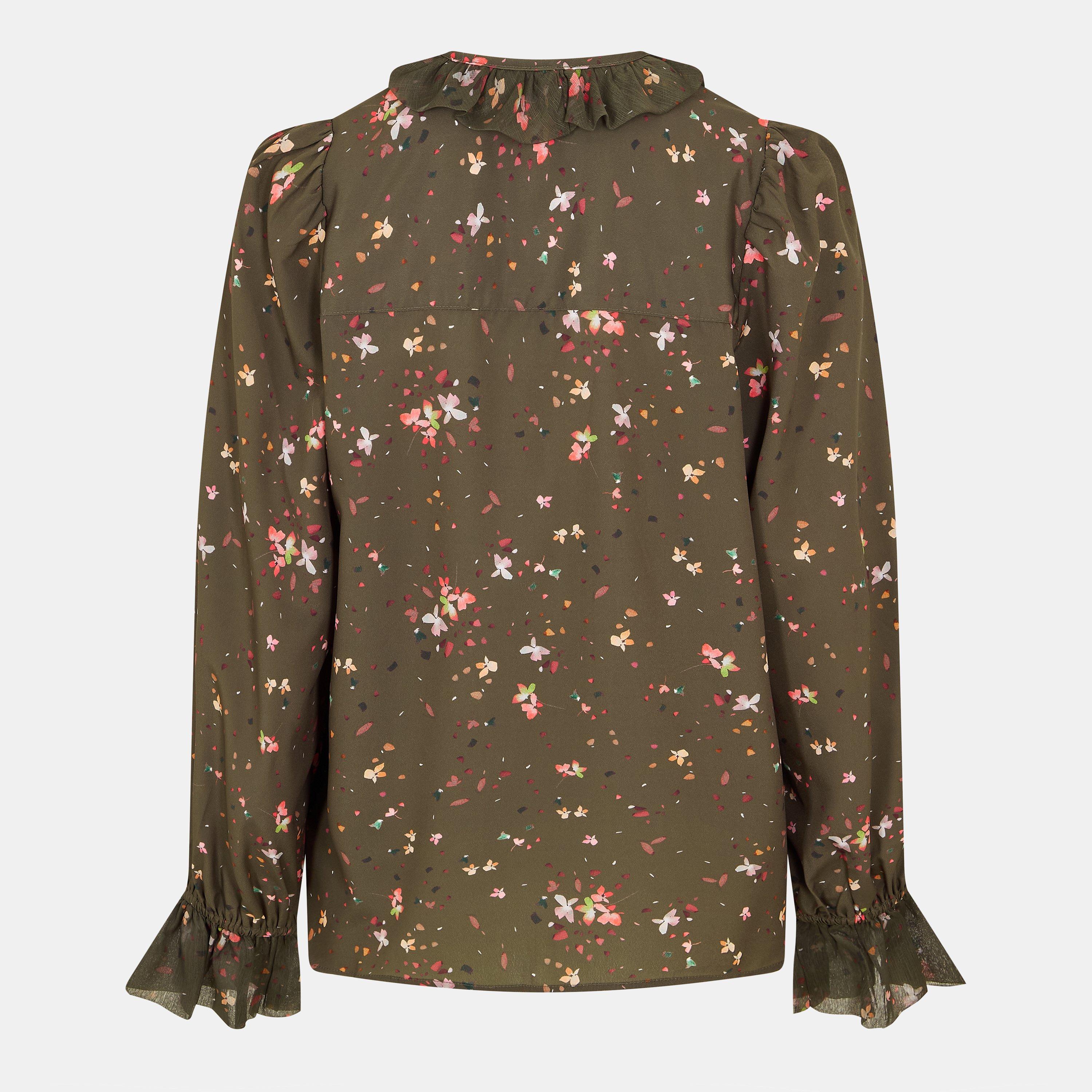 Olive - French Connection - Women's Carina Recycled Crepe Ruffle Long-Sleeve Blouse - 2