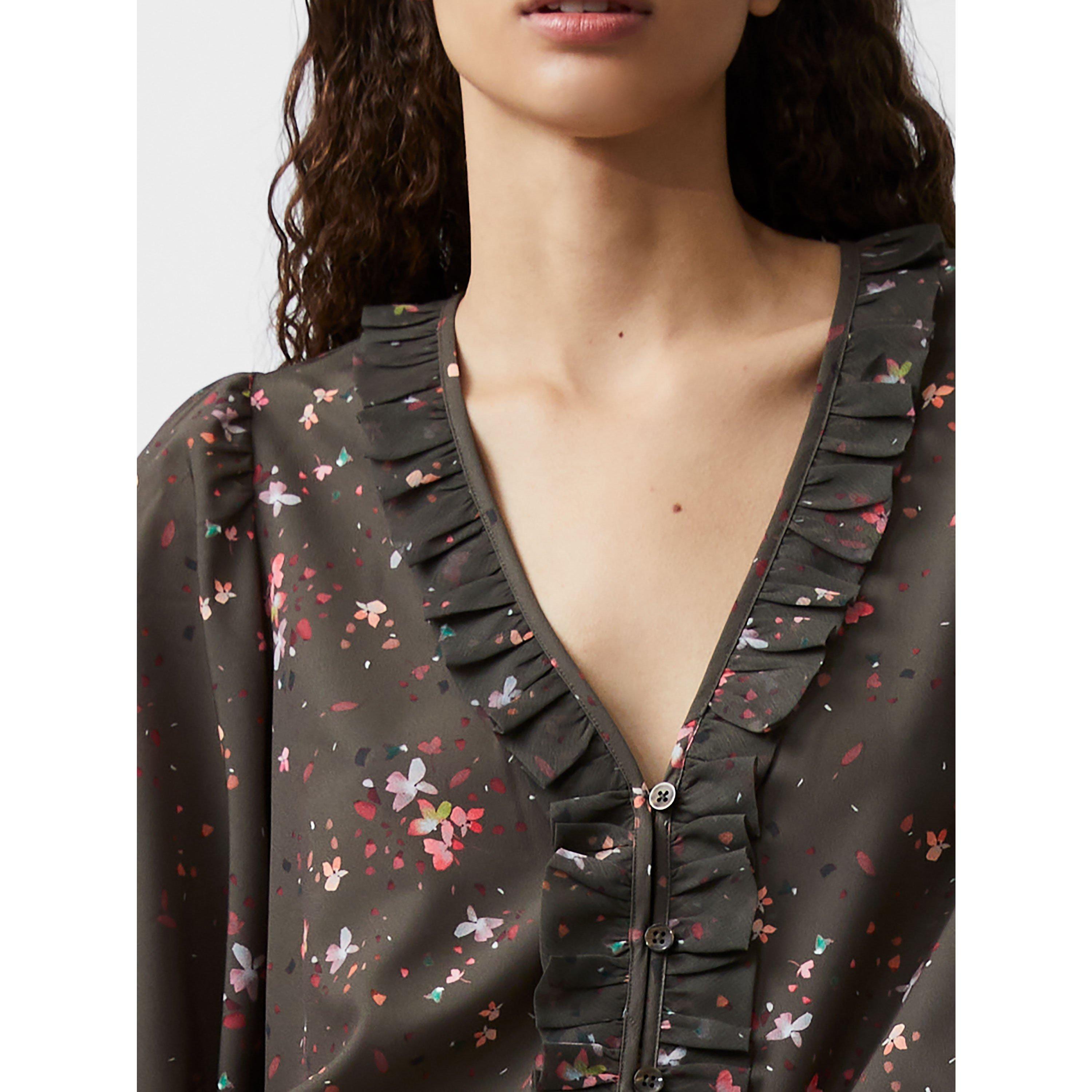 Olive - French Connection - Women's Carina Recycled Crepe Ruffle Long-Sleeve Blouse - 3