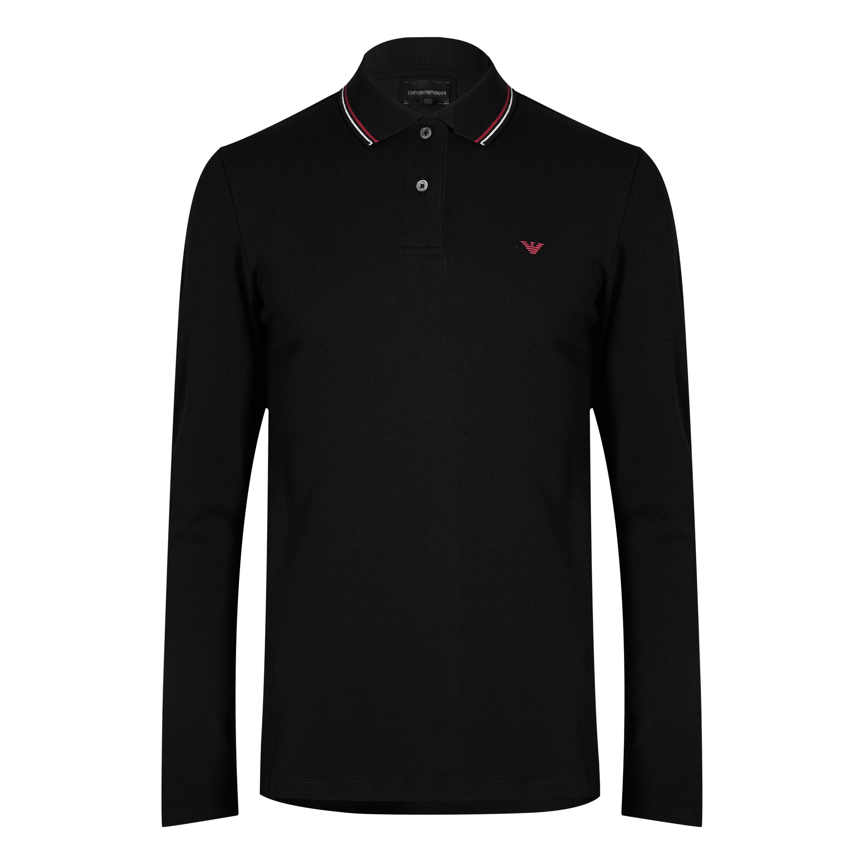 Black 0999 - Emporio Armani - Long Sleeved Tipped Polo Shirt - 8