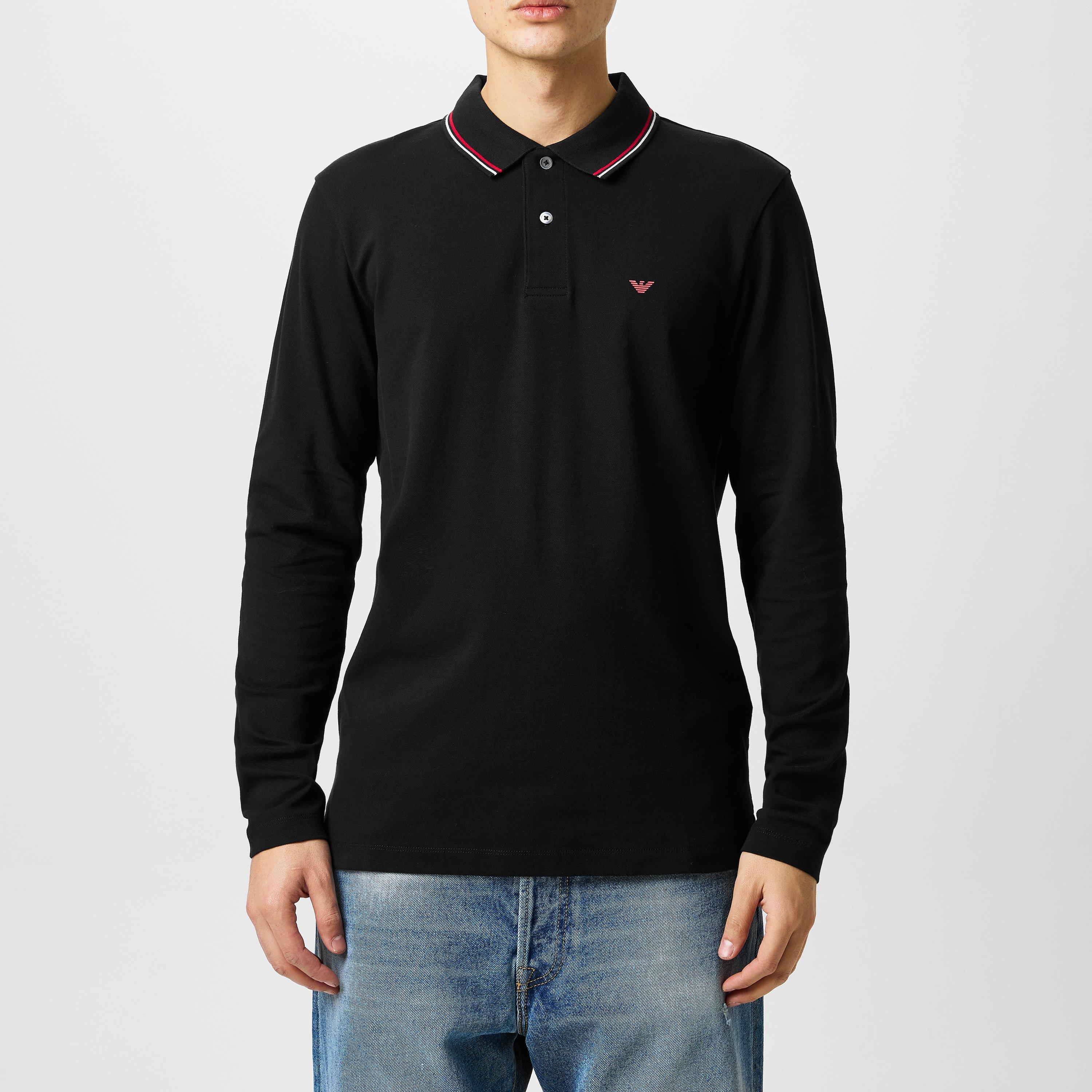 Black 0999 - Emporio Armani - Long Sleeved Tipped Polo Shirt - 3