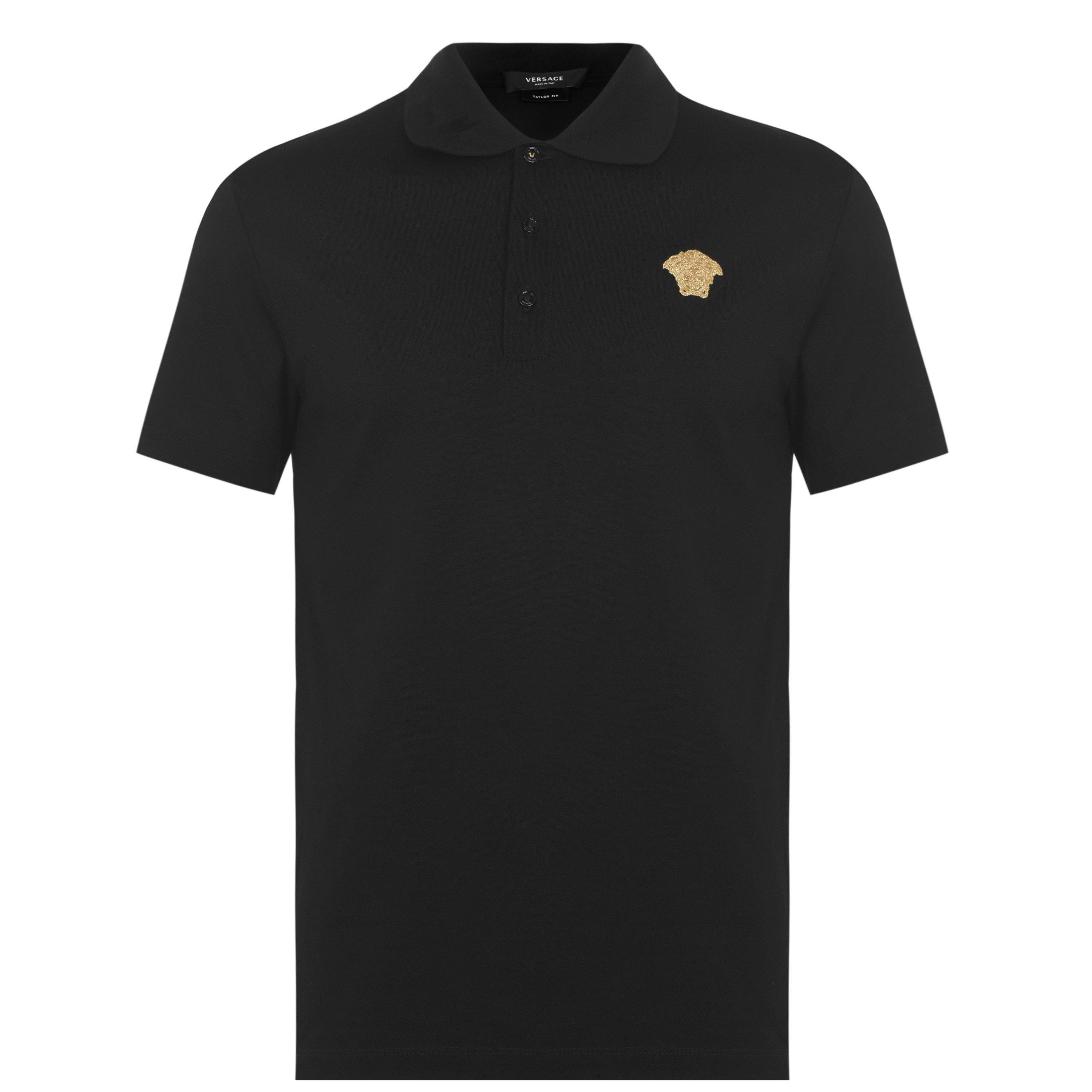 Blk/Gold 2B130 - Versace - Men's Medusa Crest Cotton Short Sleeve Polo Shirt - 7