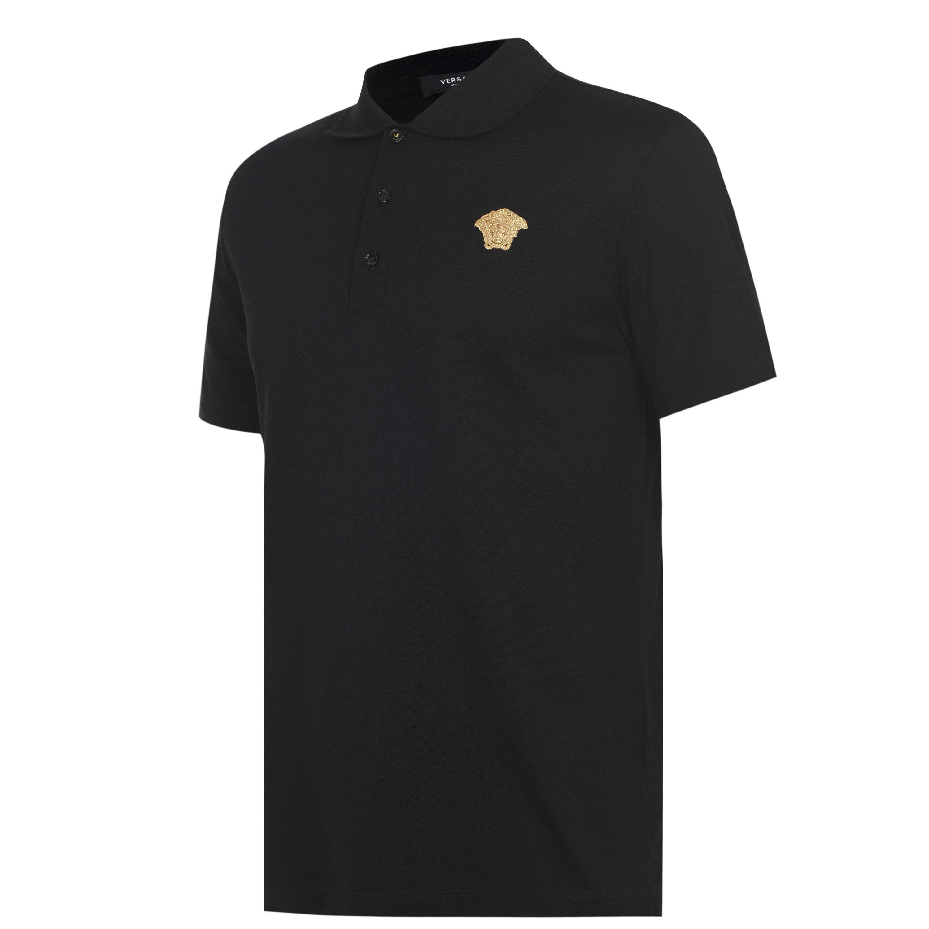 Blk/Gold 2B130 - Versace - Men's Medusa Crest Cotton Short Sleeve Polo Shirt - 9