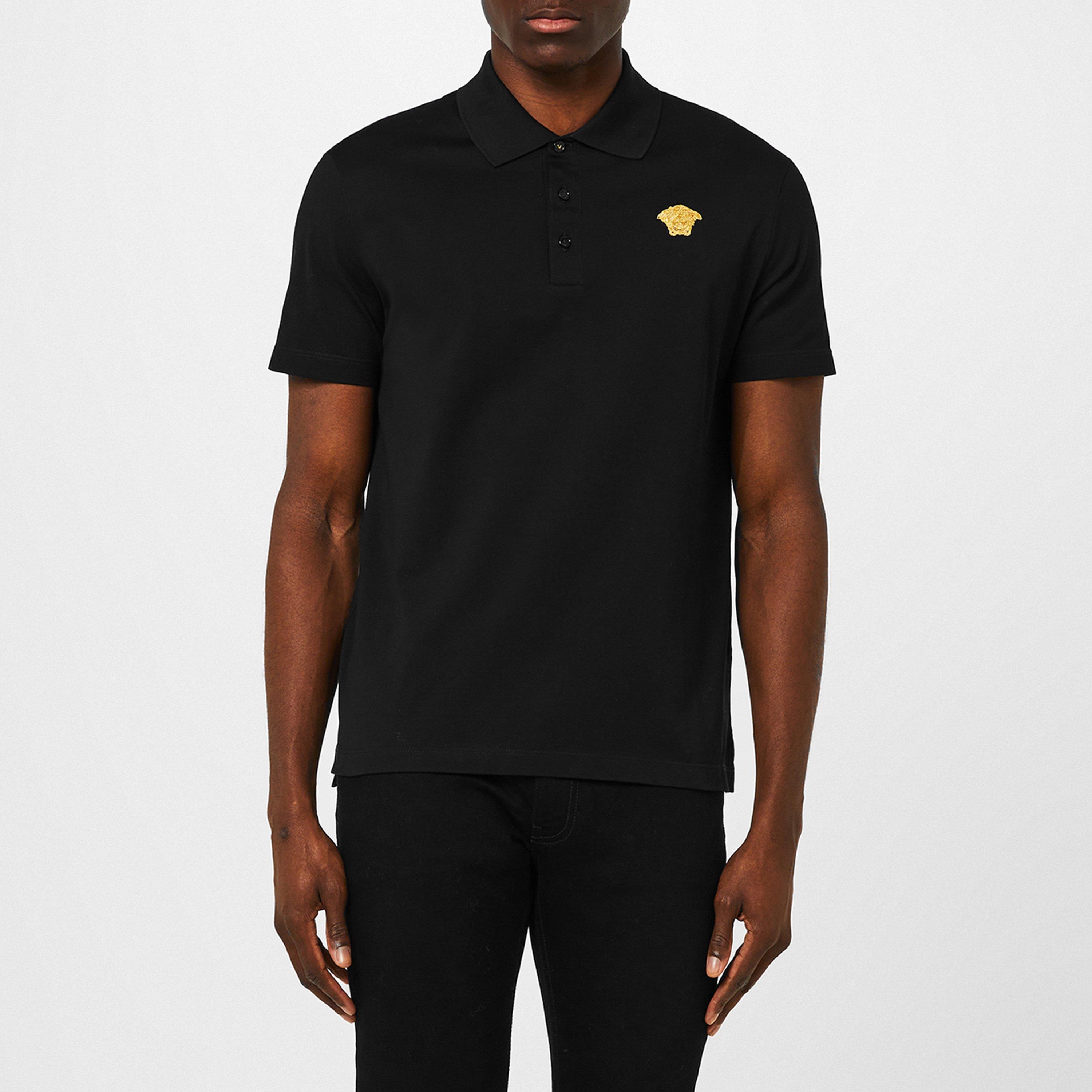 Blk/Gold 2B130 - Versace - Men's Medusa Crest Cotton Short Sleeve Polo Shirt - 3