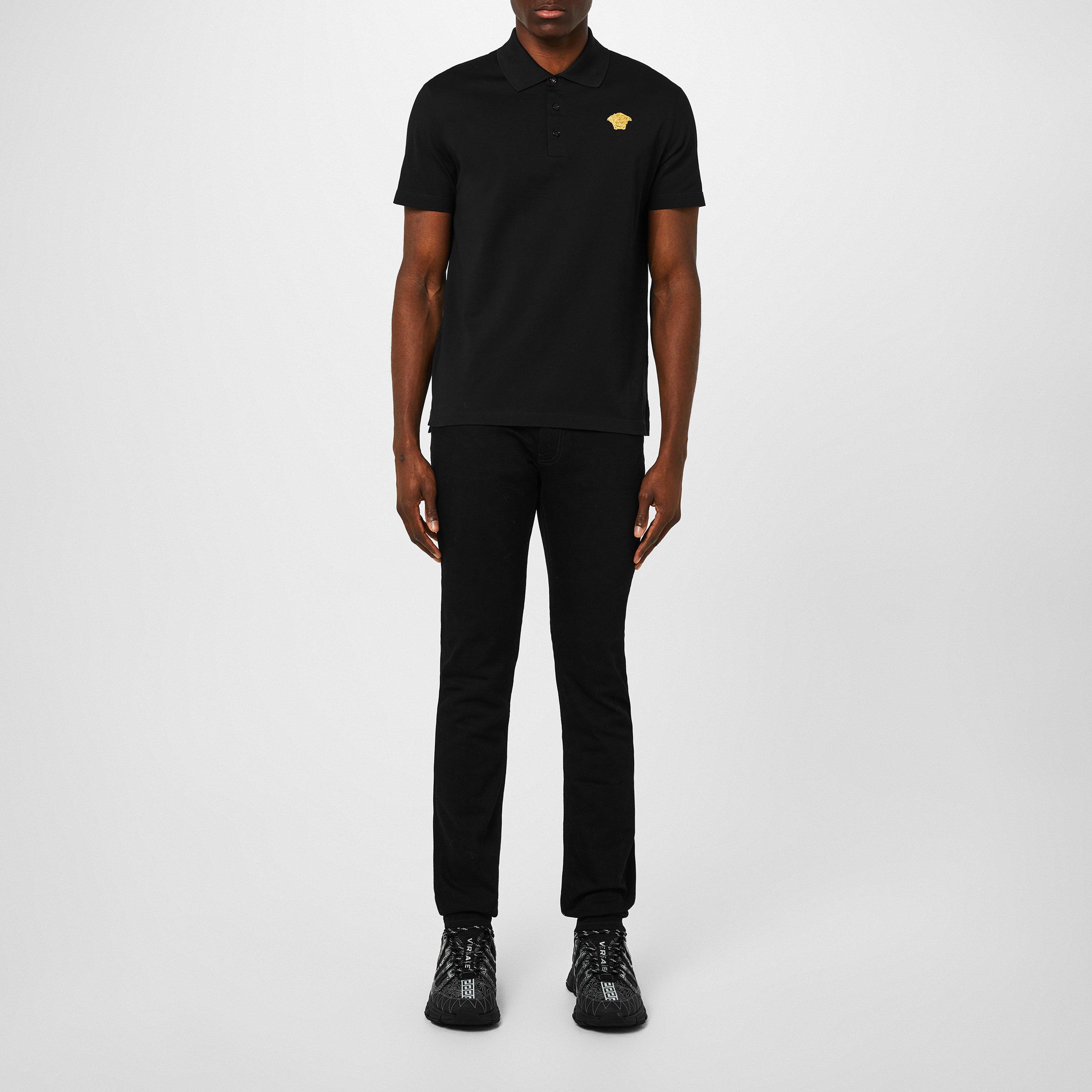 Blk/Gold 2B130 - Versace - Men's Medusa Crest Cotton Short Sleeve Polo Shirt - 6