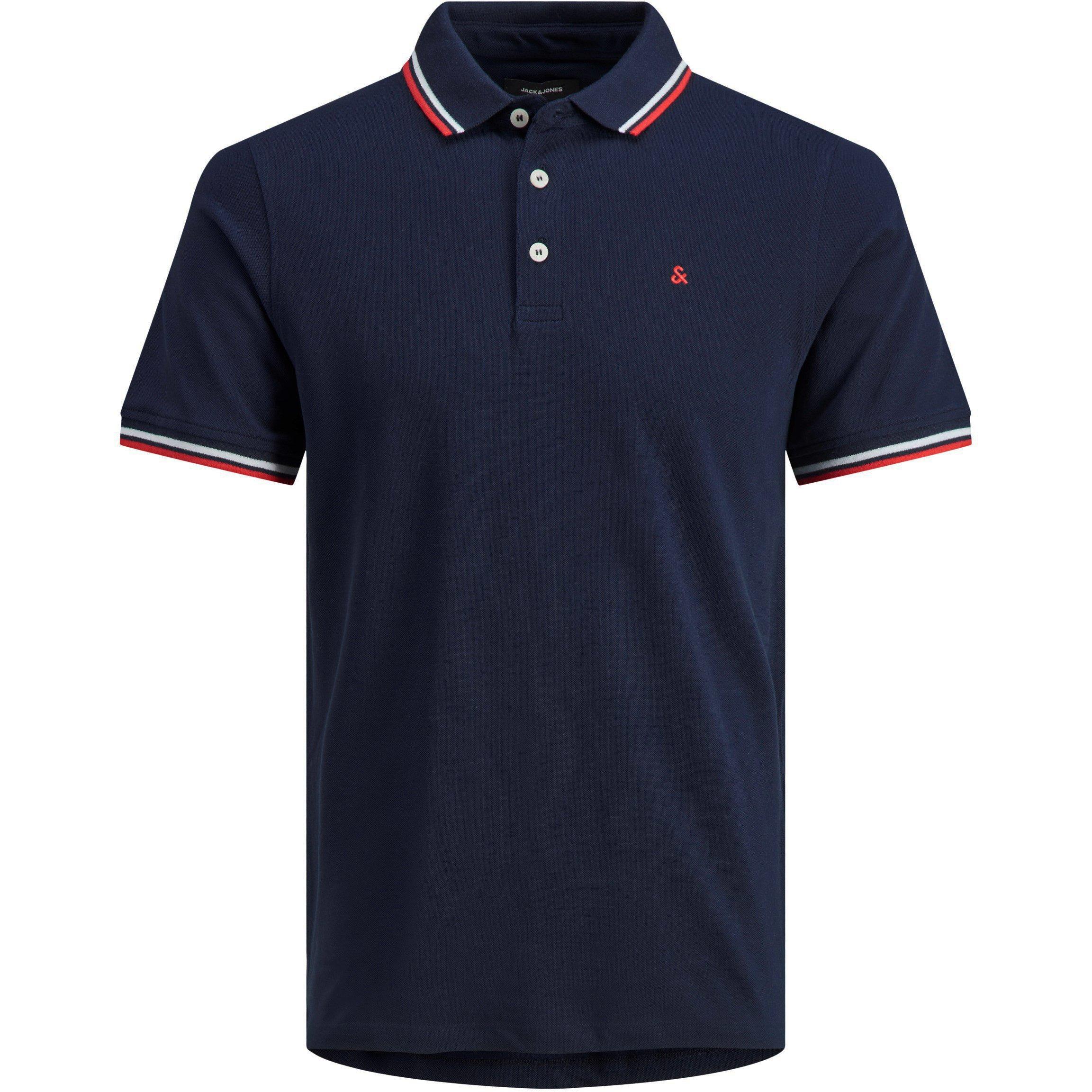Jack And Jones Men's Paulos Tipped Pique Short Sleeve Polo Shirt - Navy Blazer - 2XL