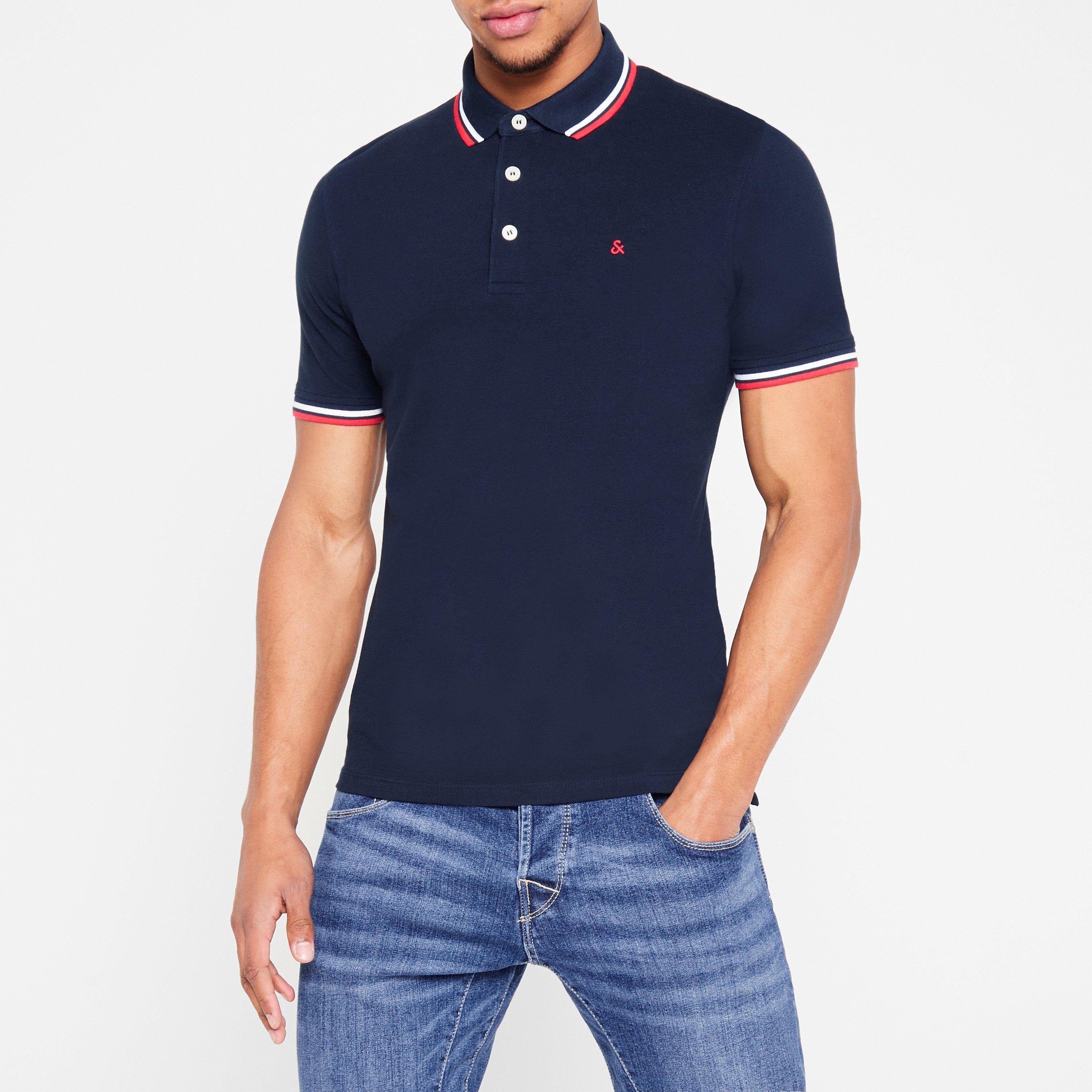 Navy Blazer - Jack and Jones - Paulos Tipped Pique Short Sleeve Polo Shirt - 2