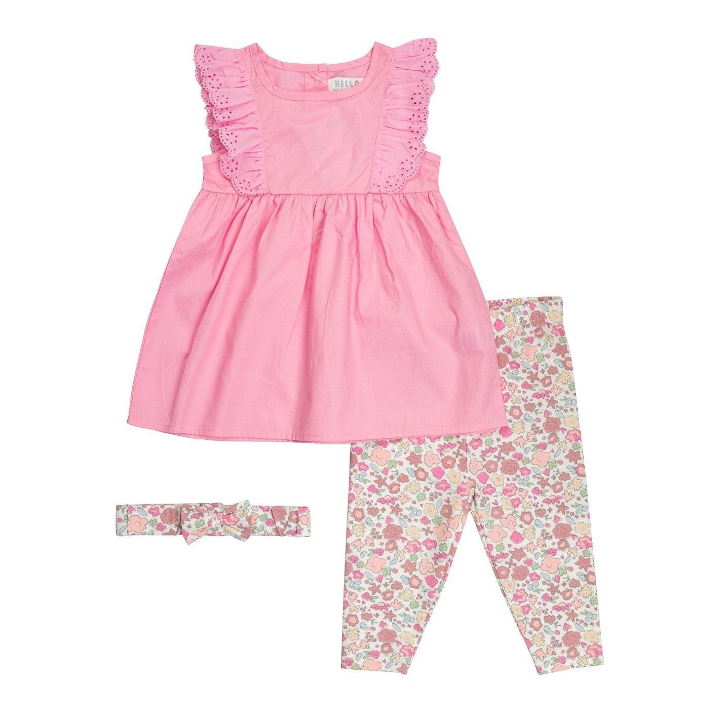 PINK/MULTI - Hello World - Studio Baby Girl Top, Legging and Headband - 1