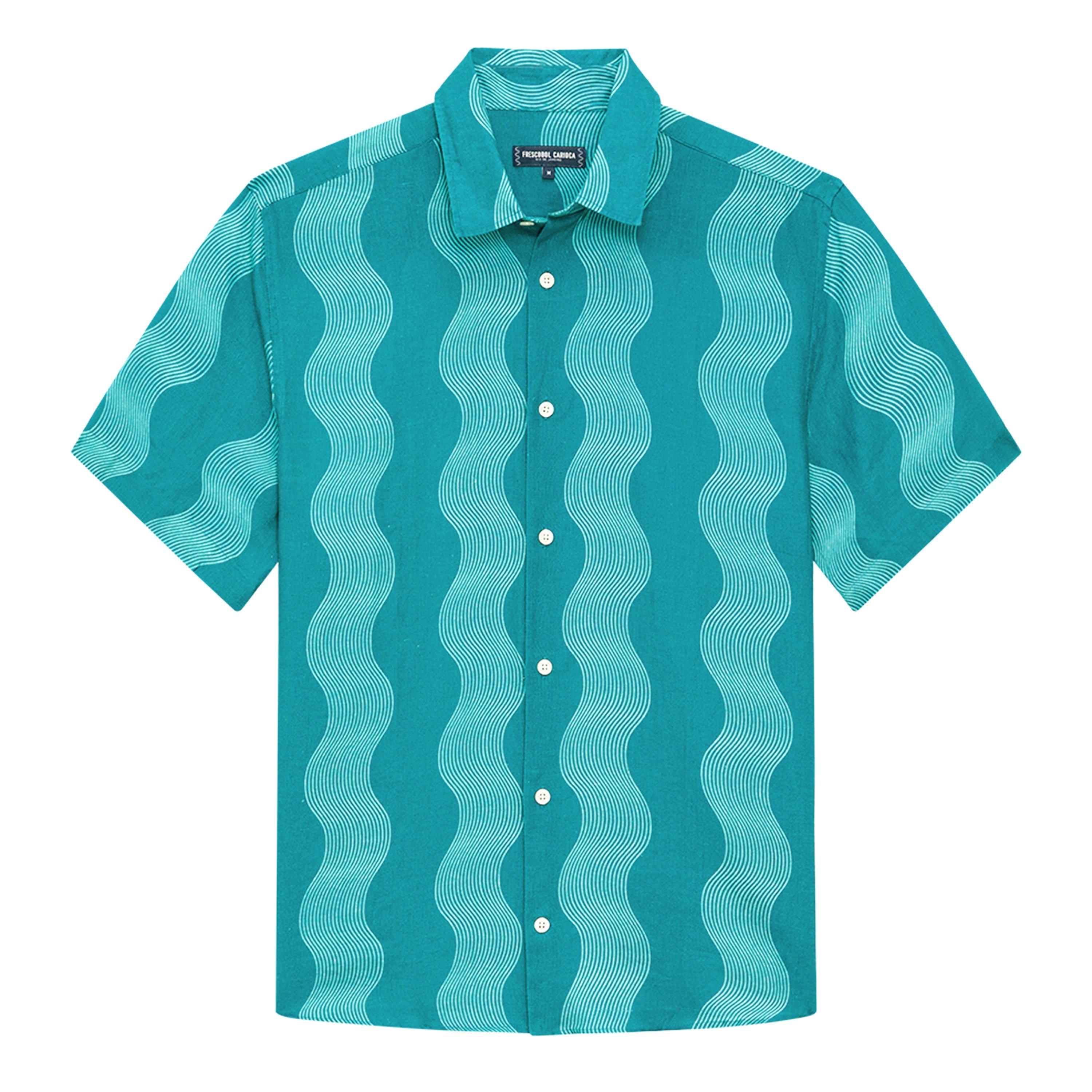 Blue/Green - Frescobol Carioca - Men's Cabana Printed Short-Sleeve Patterned Shirt - 5