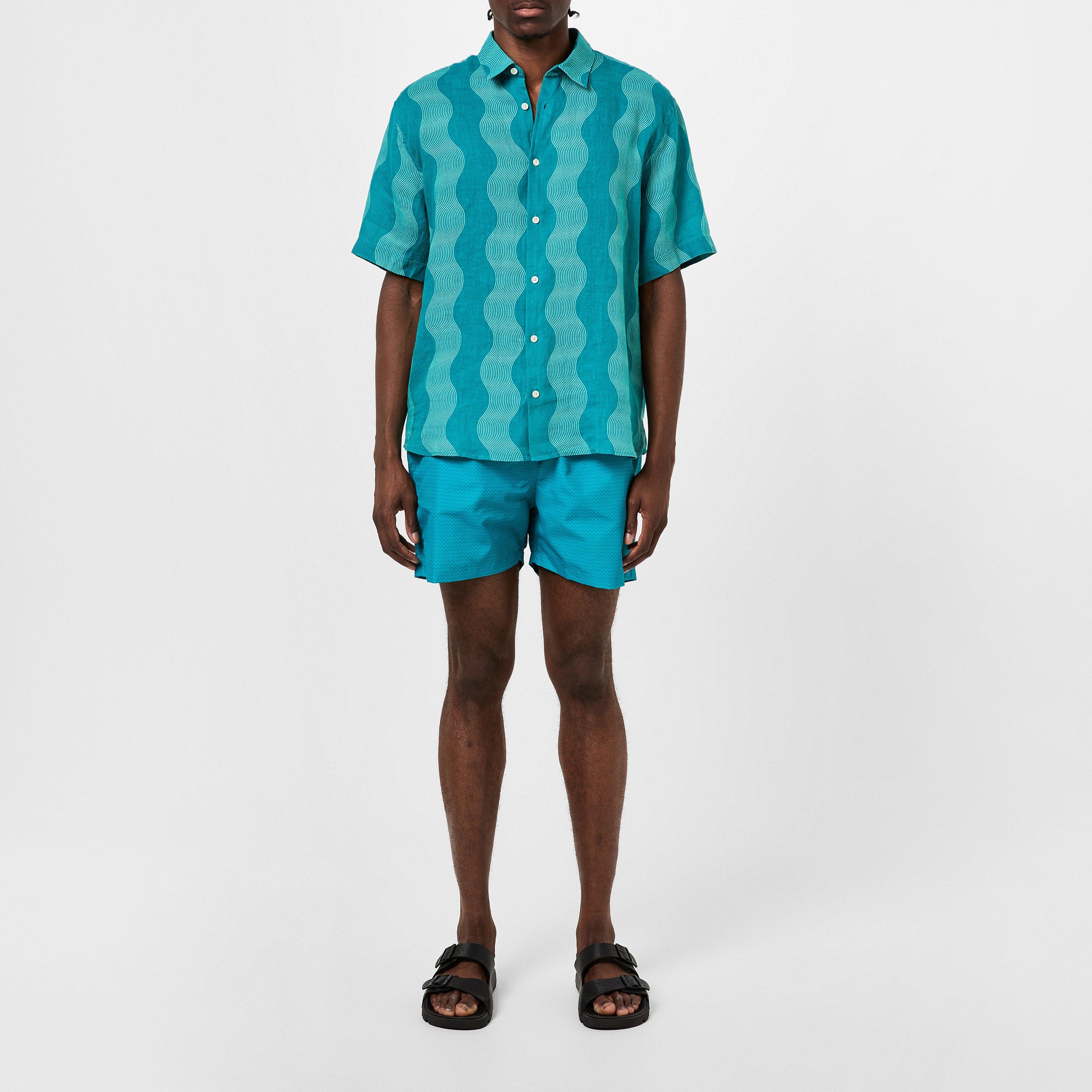 Blue/Green - Frescobol Carioca - Men's Cabana Printed Short-Sleeve Patterned Shirt - 4